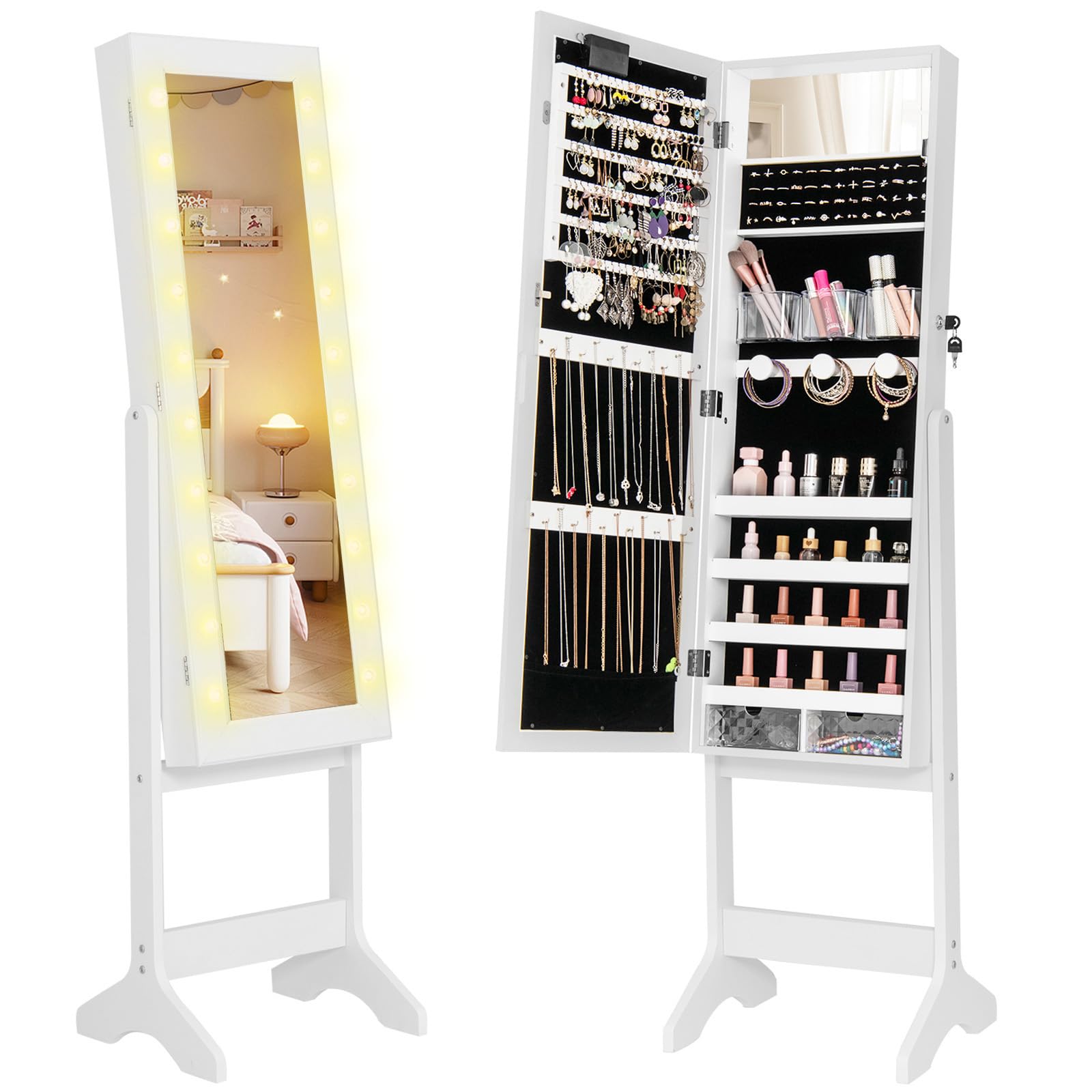 CHARMAID Jewelry Cabinet with Full Length Mirror and Warm Lights