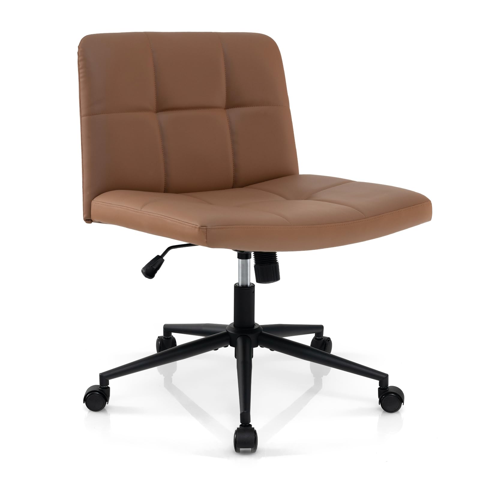 Giantex Criss Cross Chair with Wheels, PU Leather Cross Legged Office Chair, Height-adjustable Swivel Vanity Chair