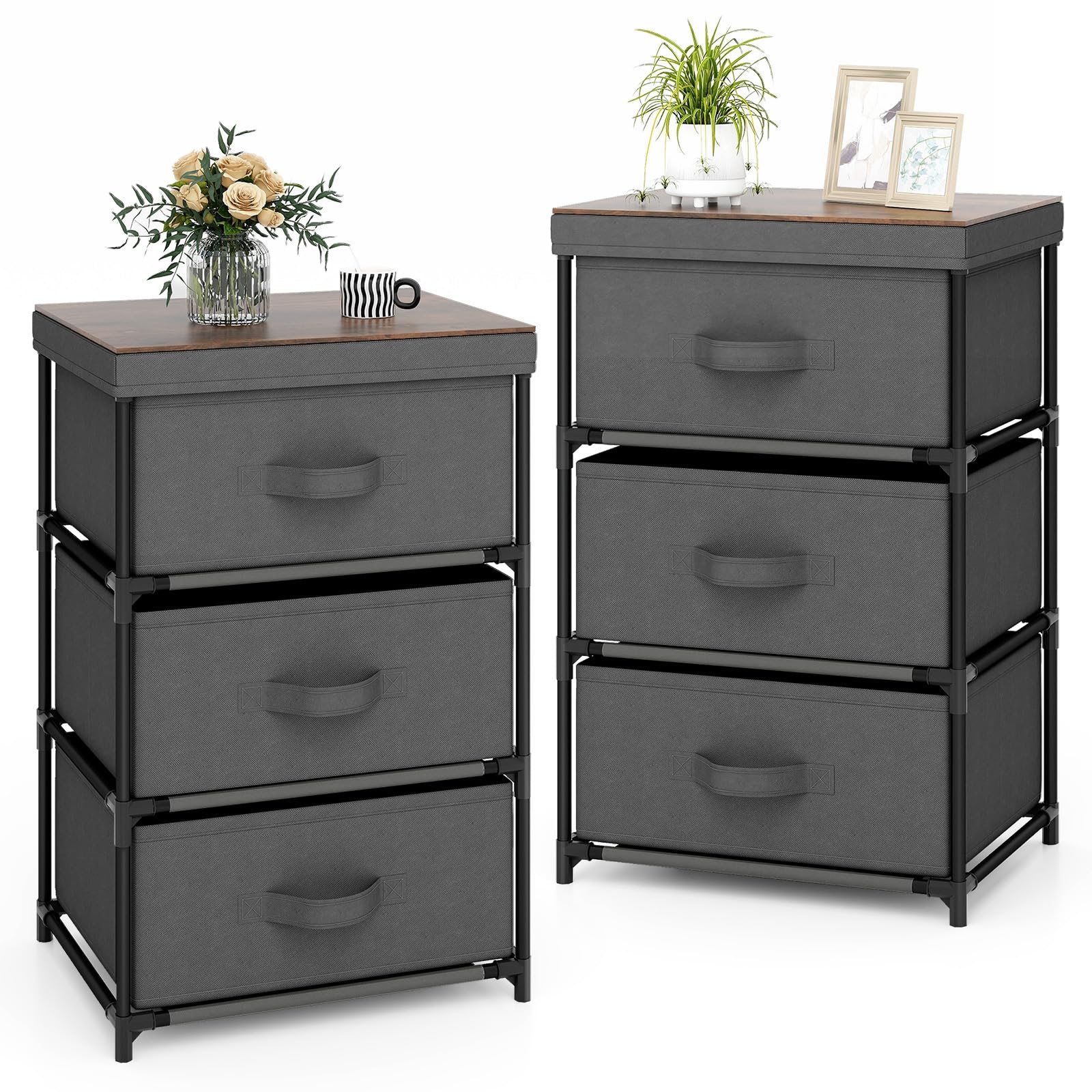 Giantex Nightstand Set of 2 with 2 Fabric Drawers