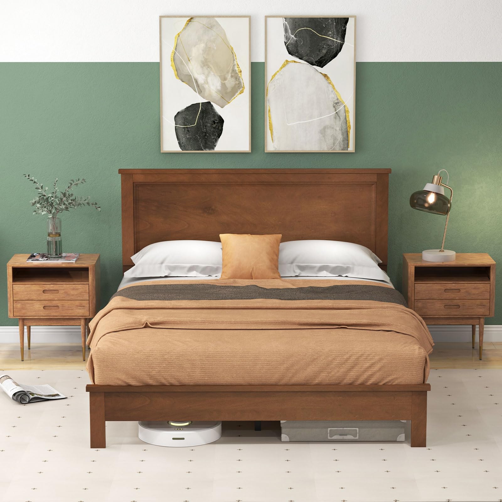 Platform Bed w/ Rubber Wood Legs & Integrated Headboard | Wooden Bed Frame