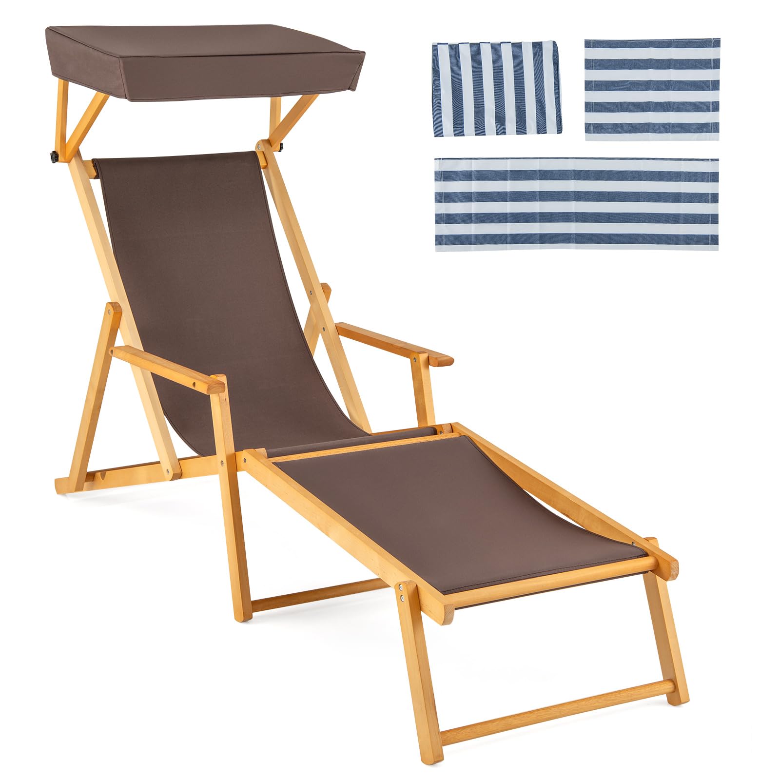 Giantex Lounge Chair Outdoor, Foldable Beach Chaise Lounge with Adjustable Canopy, Replacement Fabric