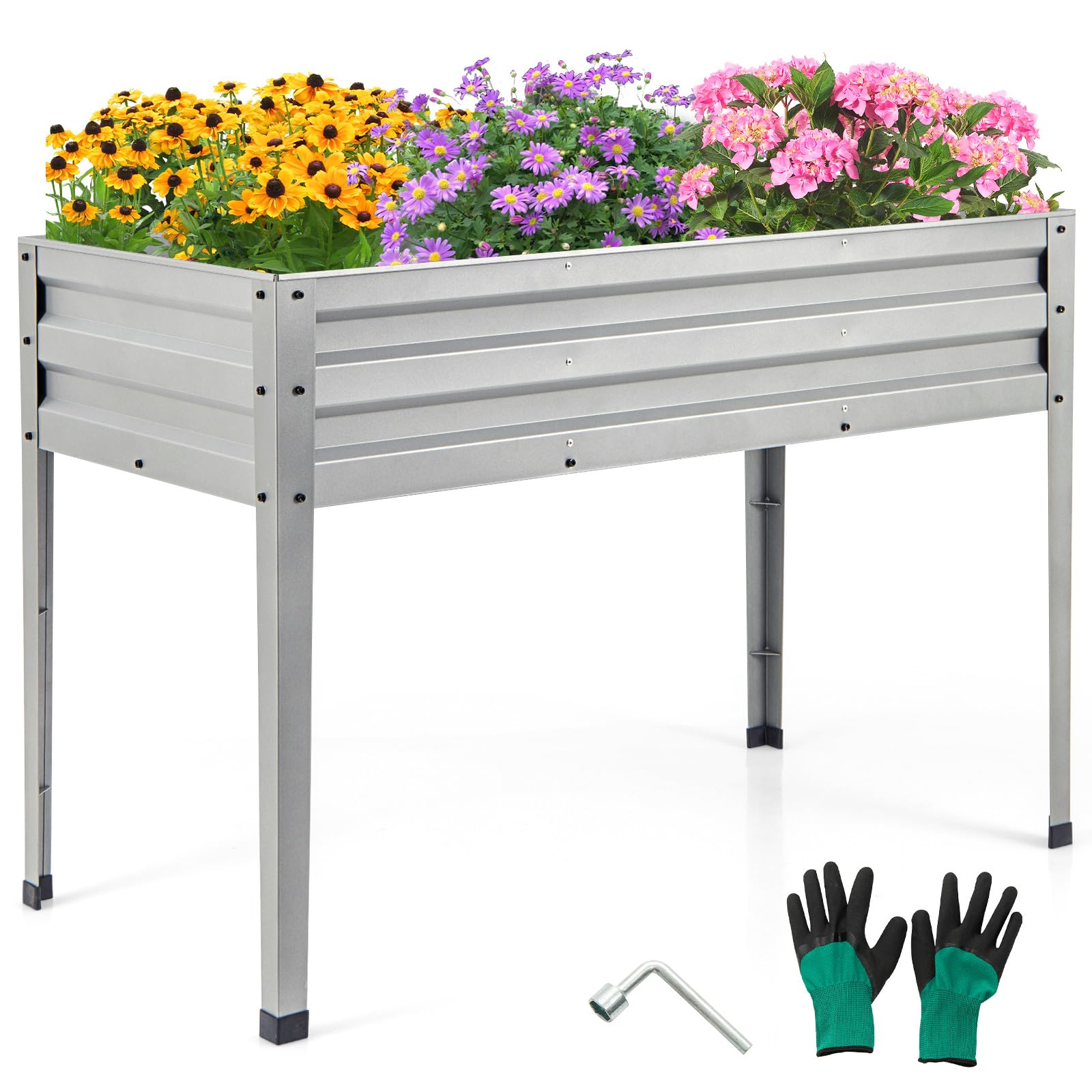 Giantex Raised Garden Bed with Legs, 46”x24”x32” Galvanized Steel Planter Box with Drainage Holes for Vegetables