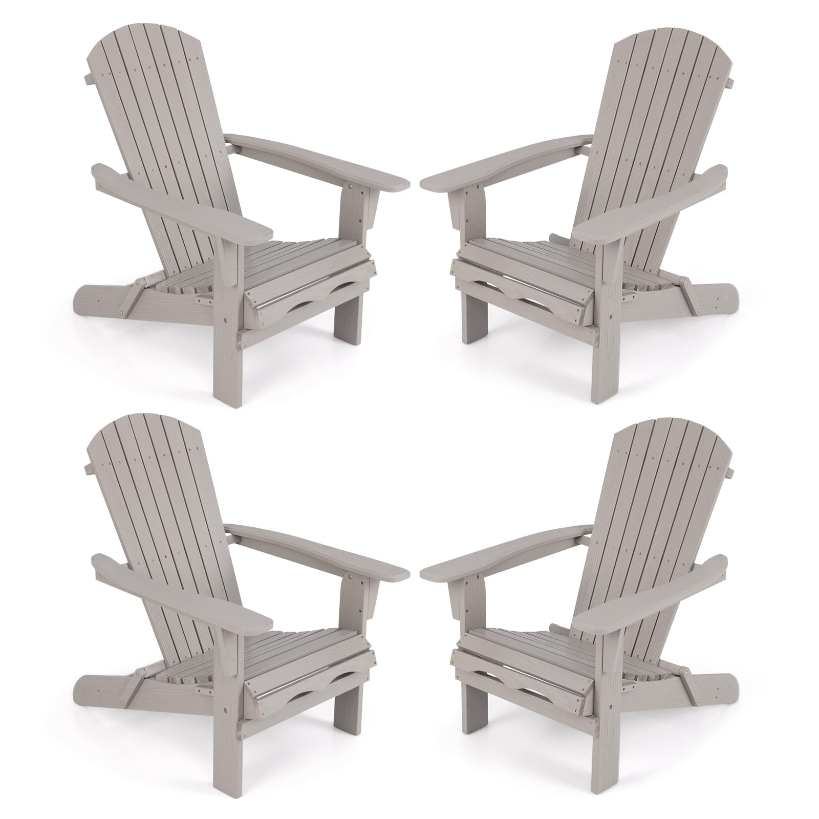 Giantex Foldable Adirondack Chair Set of 1/2/4 - Folding Front Porch Chairs with High Back, Wide Armrests, 400 LBS Max Load