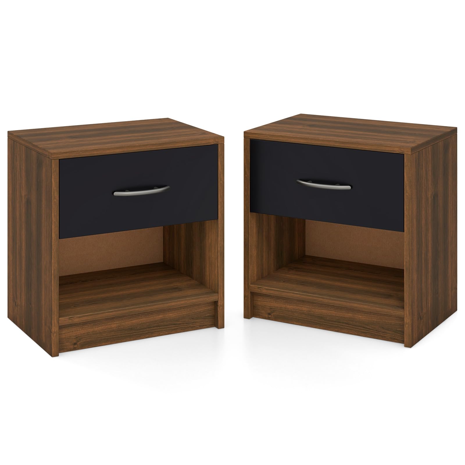 Giantex Night Stand Set of 1/2 with Drawer, Wood  End Table with Open Storage Shelf for Bedroom