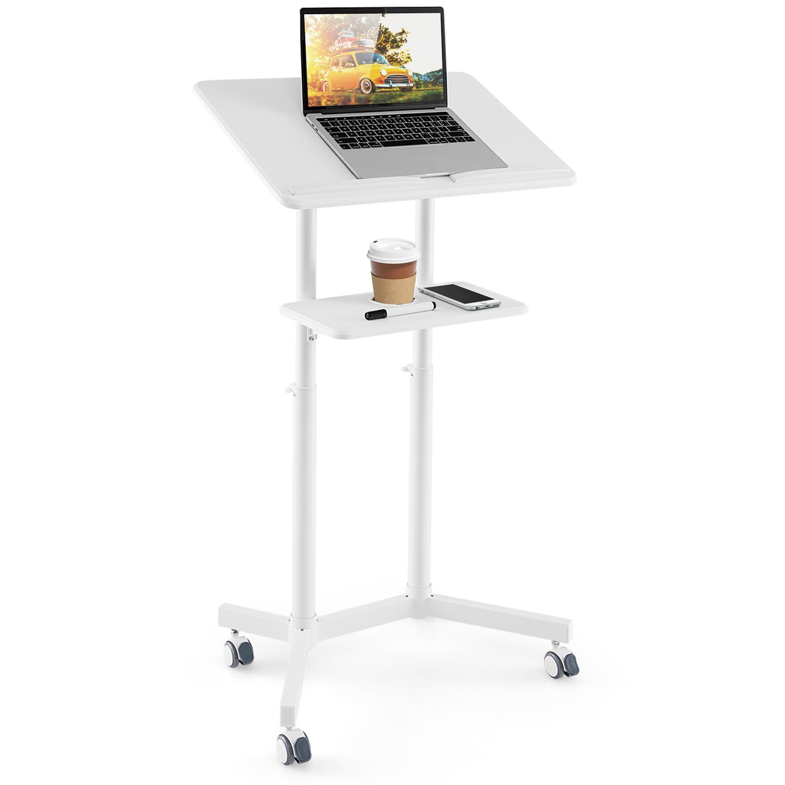 Giantex Mobile Laptop Podium, Height Adjustable Standing Desk with Storage Tray