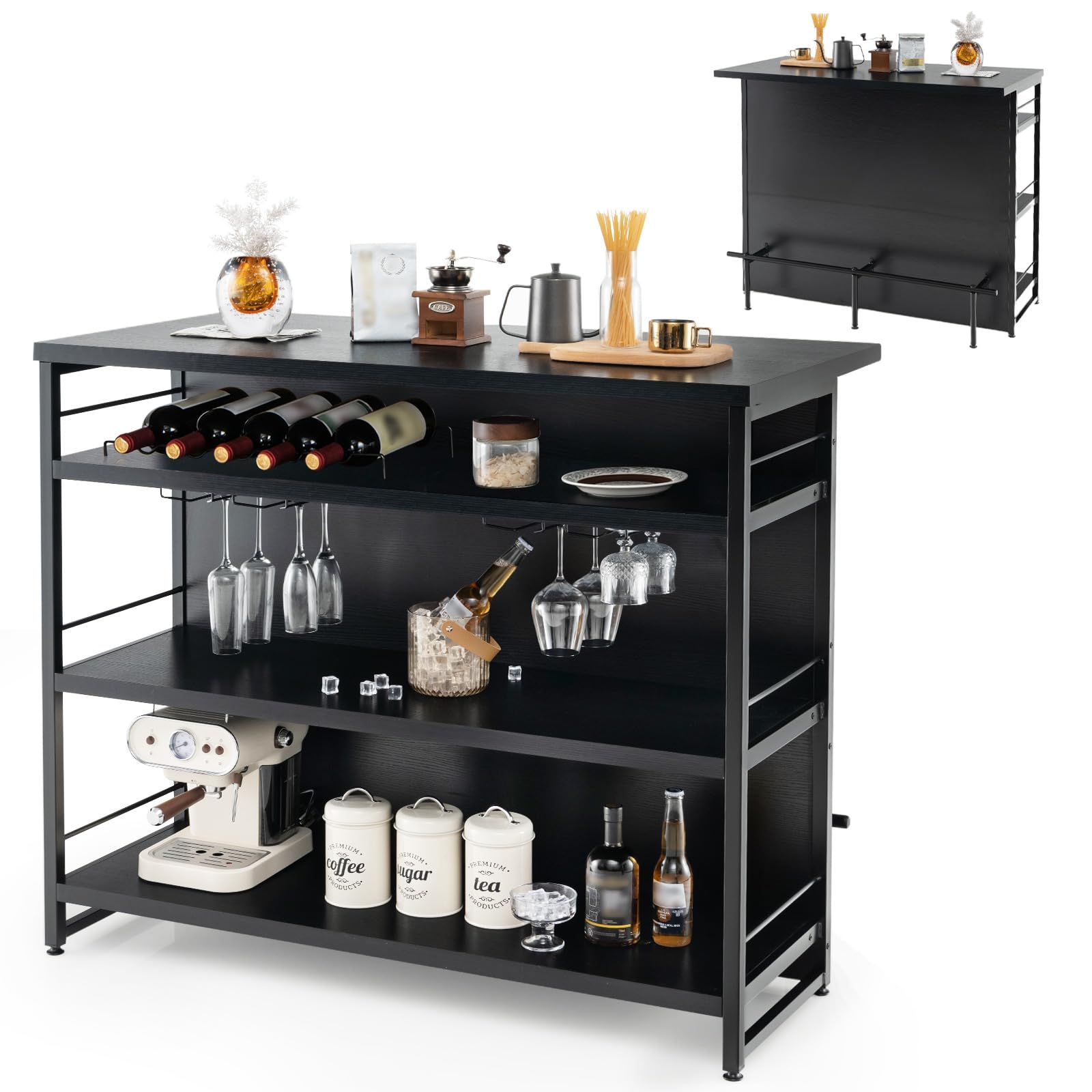 Giantex Home Bar Unit, 4 Tier Liquor Bar Table with Footrest, Wine Bottle Racks