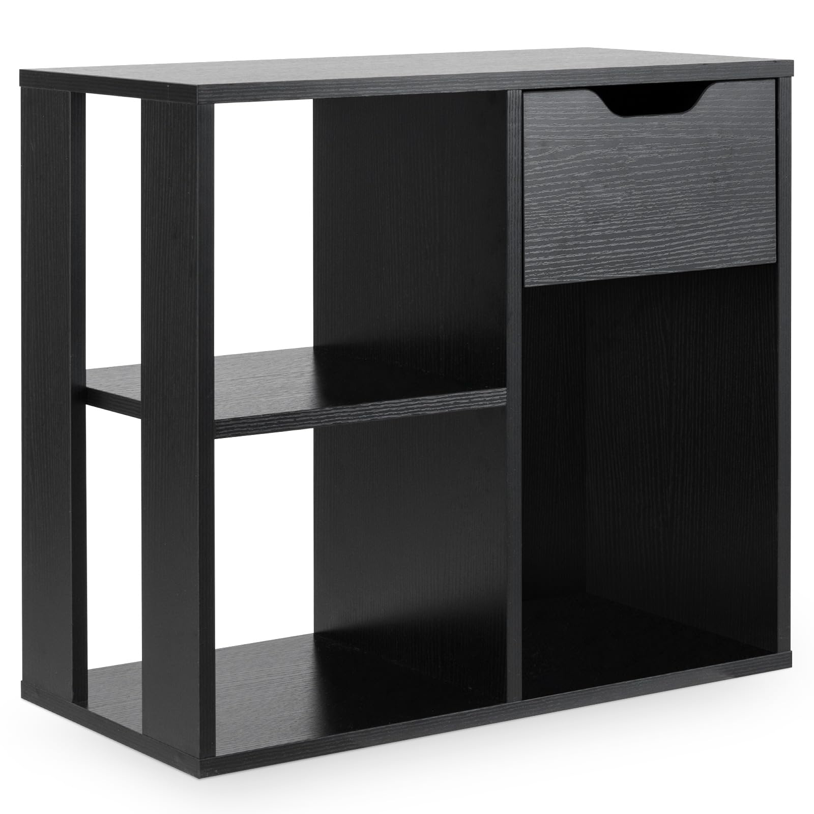 Giantex 3 Cube Bookcase with Drawer, 2 Tier Bookshelf for Small Space, Modern Freestandin