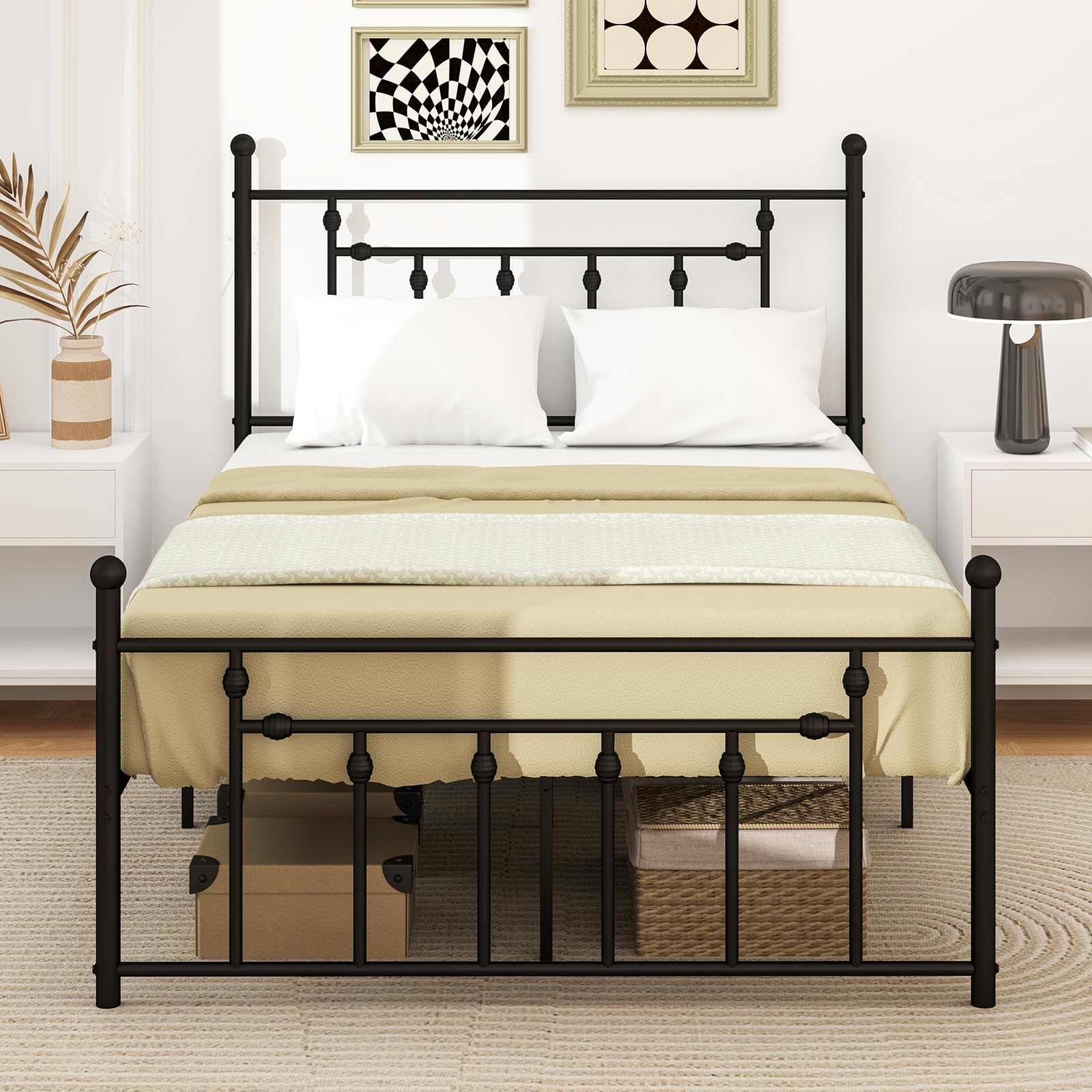 Giantex Twin Bed Frames with Headboard and Footboard, Victorian Style Twin Platform Bed