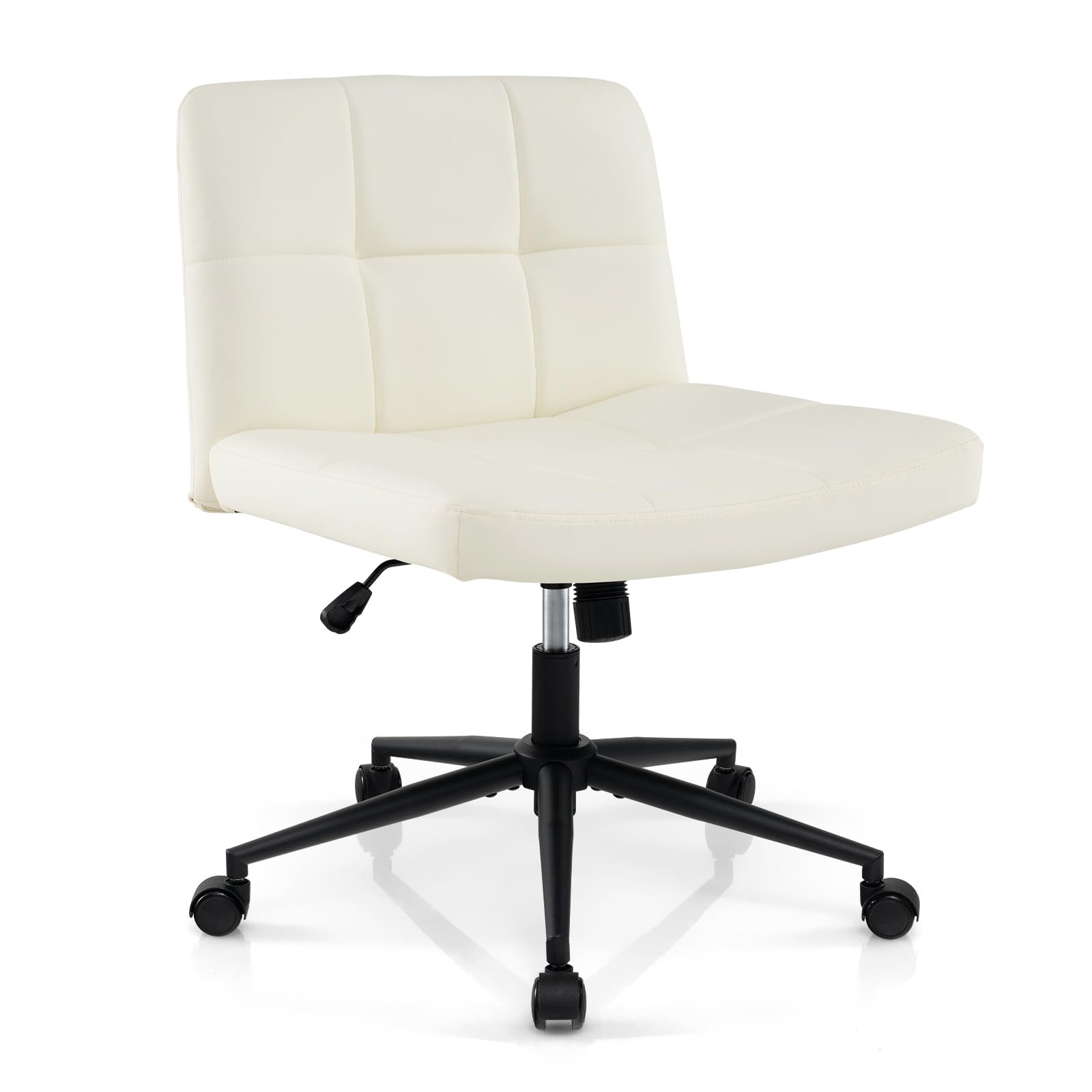 Giantex Criss Cross Chair with Wheels, PU Leather Cross Legged Office Chair, Height-adjustable Swivel Vanity Chair