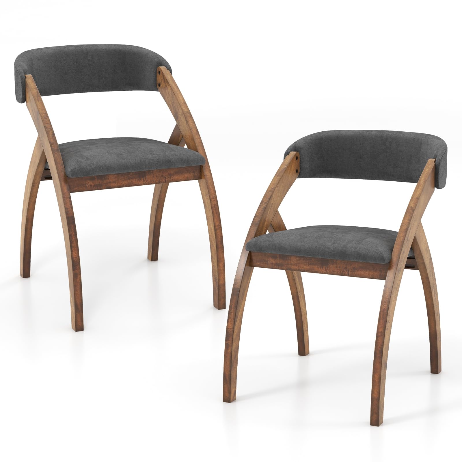 Giantex Wooden Dining Chairs, Upholstered Kitchen Chairs w/Arched Rubber Wood Legs