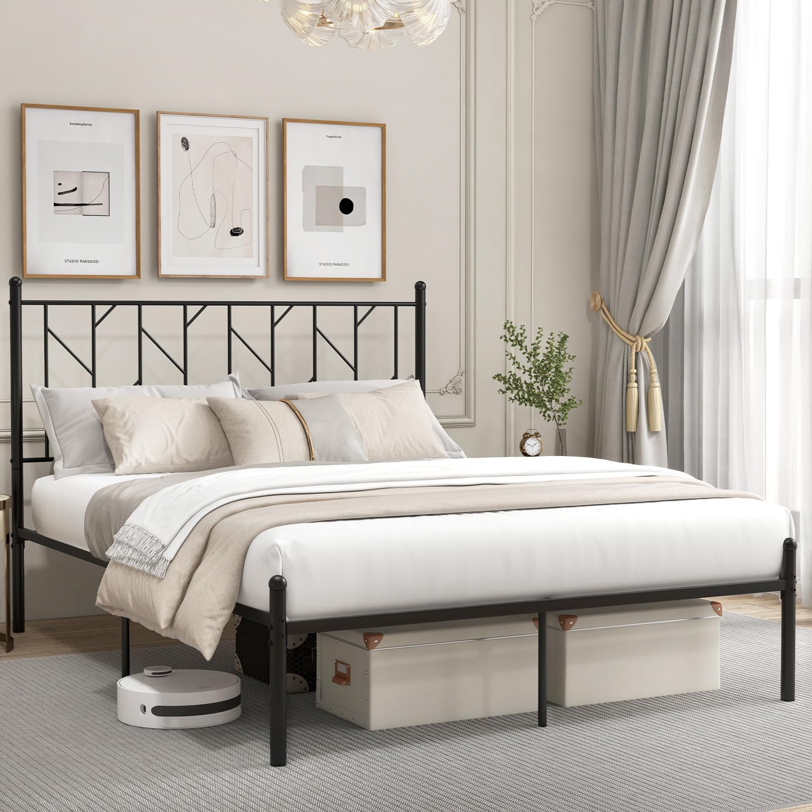 Giantex Metal Bed Frame with Victorian Style Headboard