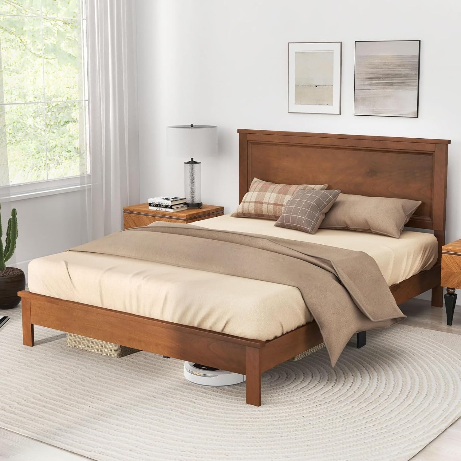 Platform Bed w/ Rubber Wood Legs & Integrated Headboard | Wooden Bed Frame