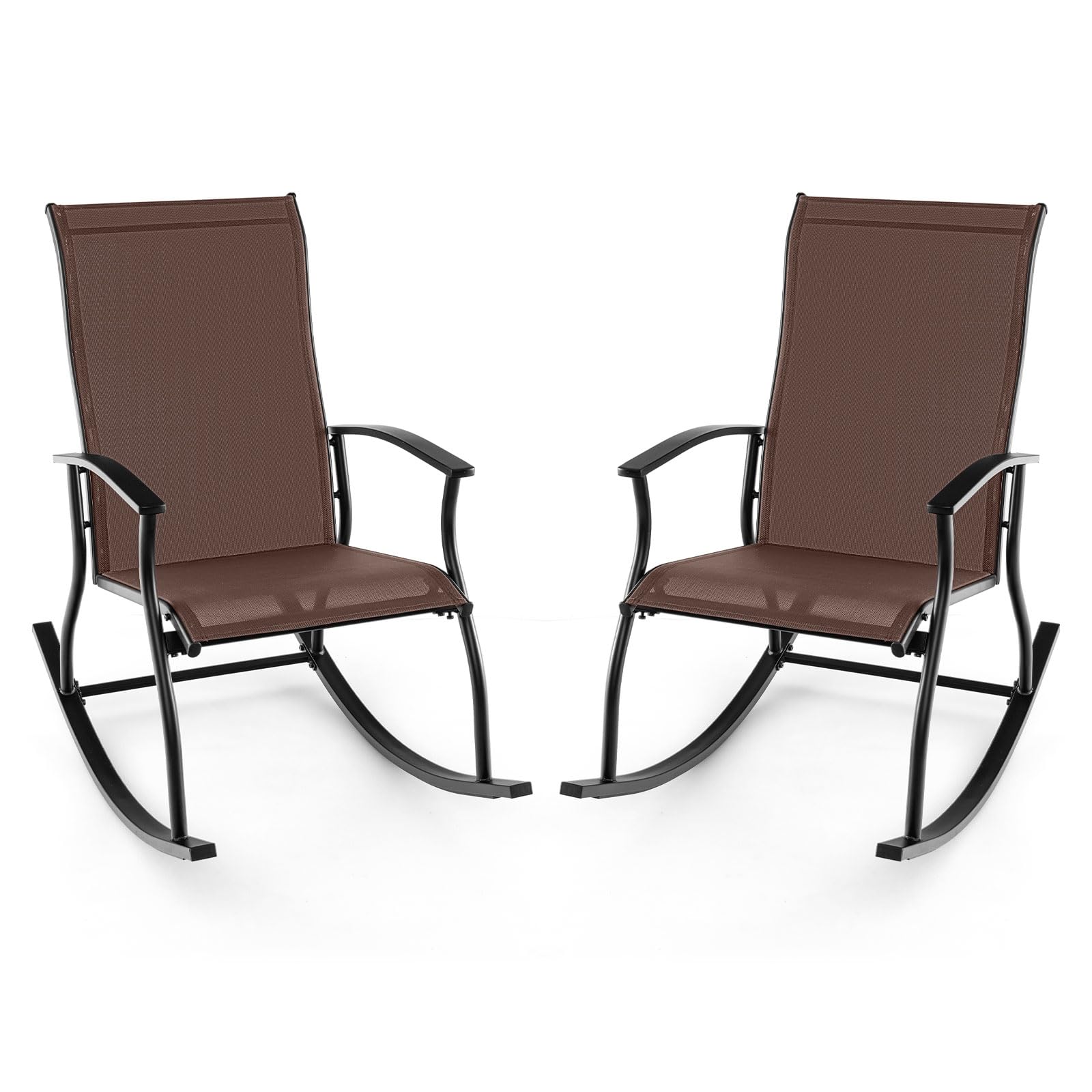 Giantex Outdoor Rocking Chair Set of 2 - Patio Rocking Chairs w/Breathable Backrest, Navy