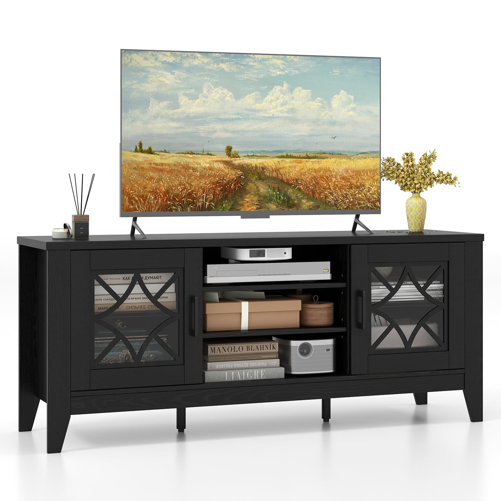 Giantex TV Stand for TVs up to 65”, Entertainment Center with 3-Position Adjustable Shelves