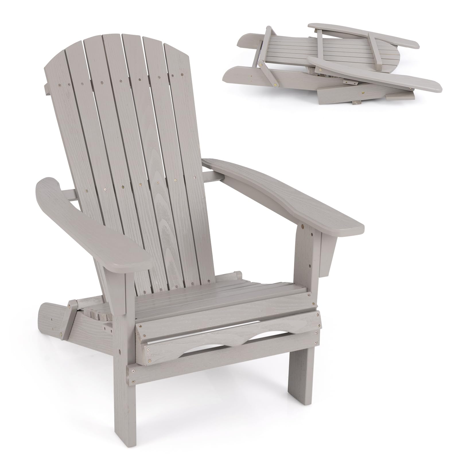 Giantex Foldable Adirondack Chair Set of 1/2/4 - Folding Front Porch Chairs with High Back, Wide Armrests, 400 LBS Max Load