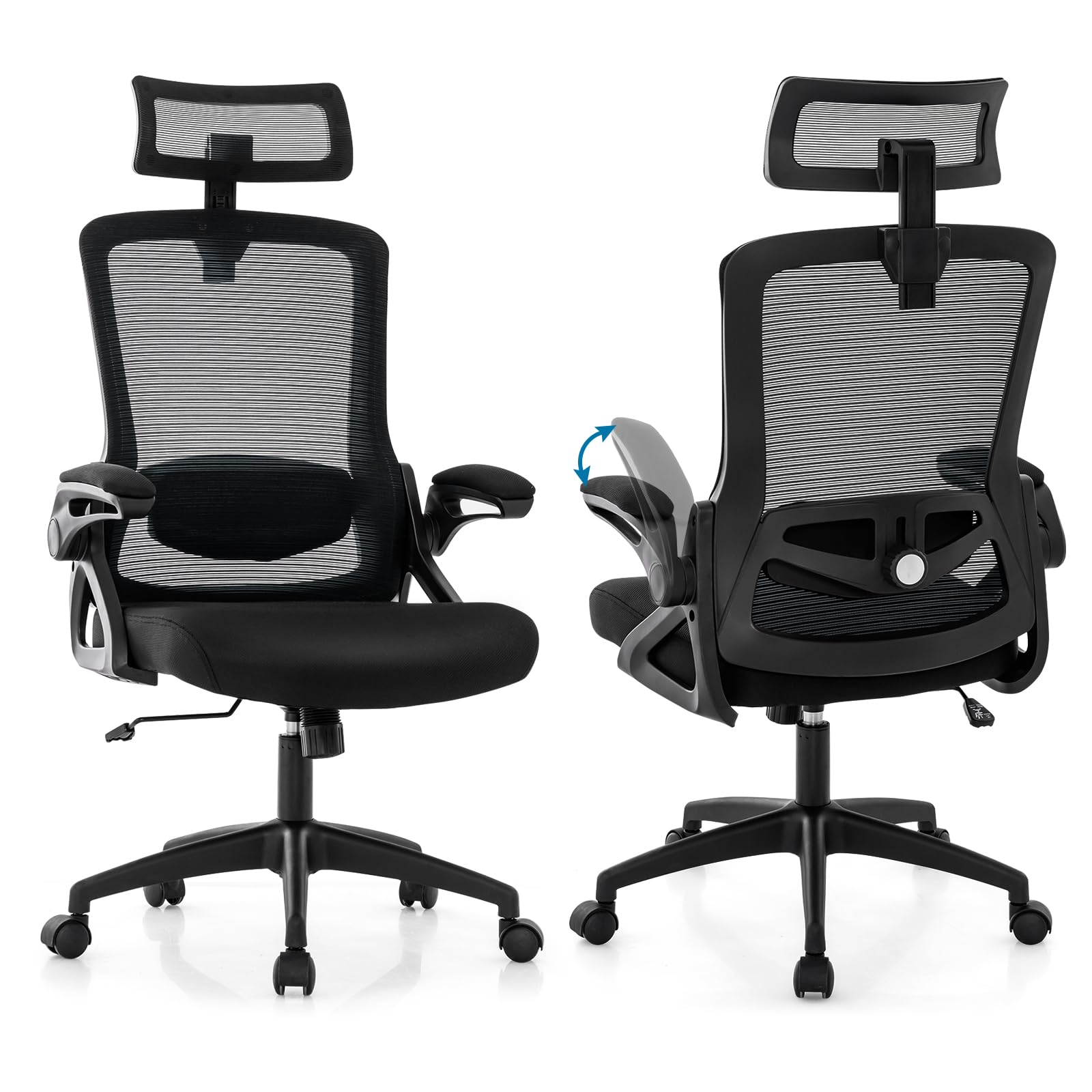 Giantex Ergonomic Mesh Office Chair, High Back Desk Chair with Adjustable Headrest, Lumbar Support