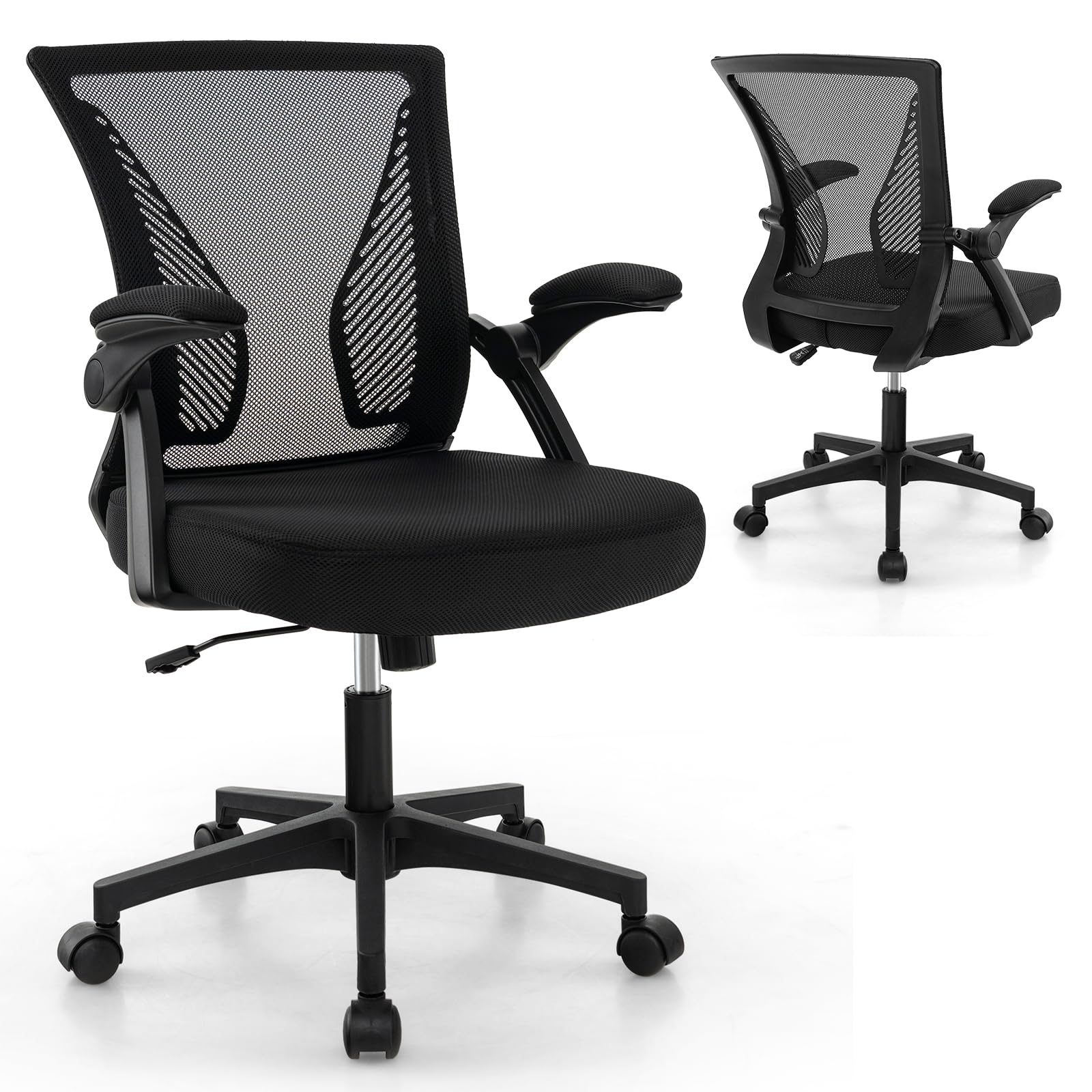 Giantex Ergonomic Office Chair, Mid Back Desk Chair with Comfy Flip-Up Armrests & Lumbar Support