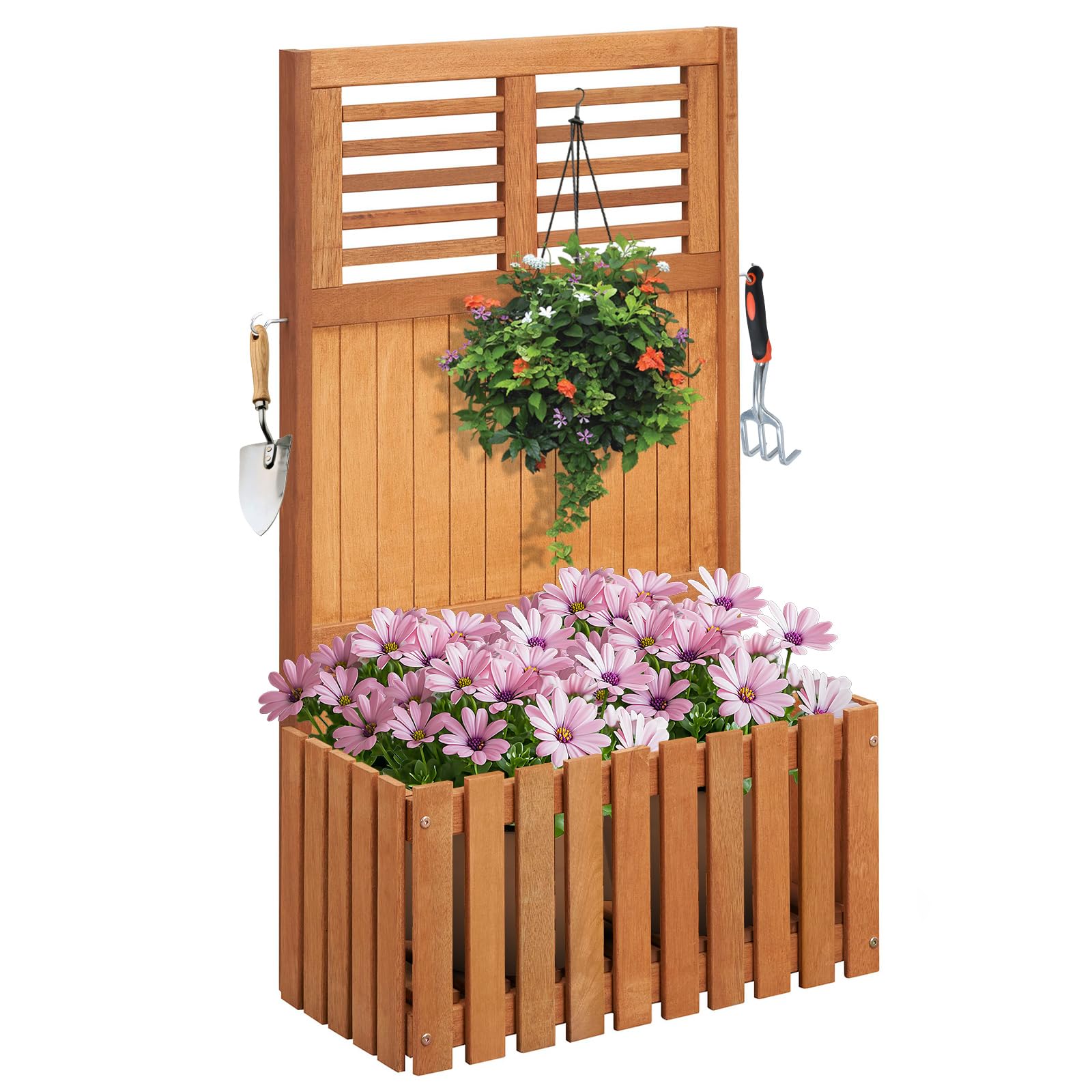 Giantex Set of 1/2 Raised Garden Bed with Trellis, 41” Wooden Potted Plant Box w/Privacy Screen