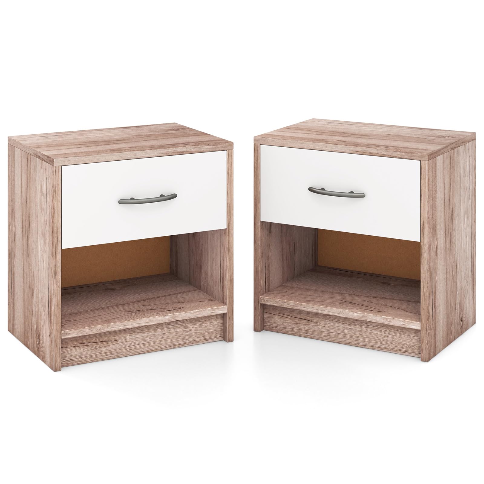 Giantex Night Stand Set of 1/2 with Drawer, Wood  End Table with Open Storage Shelf for Bedroom