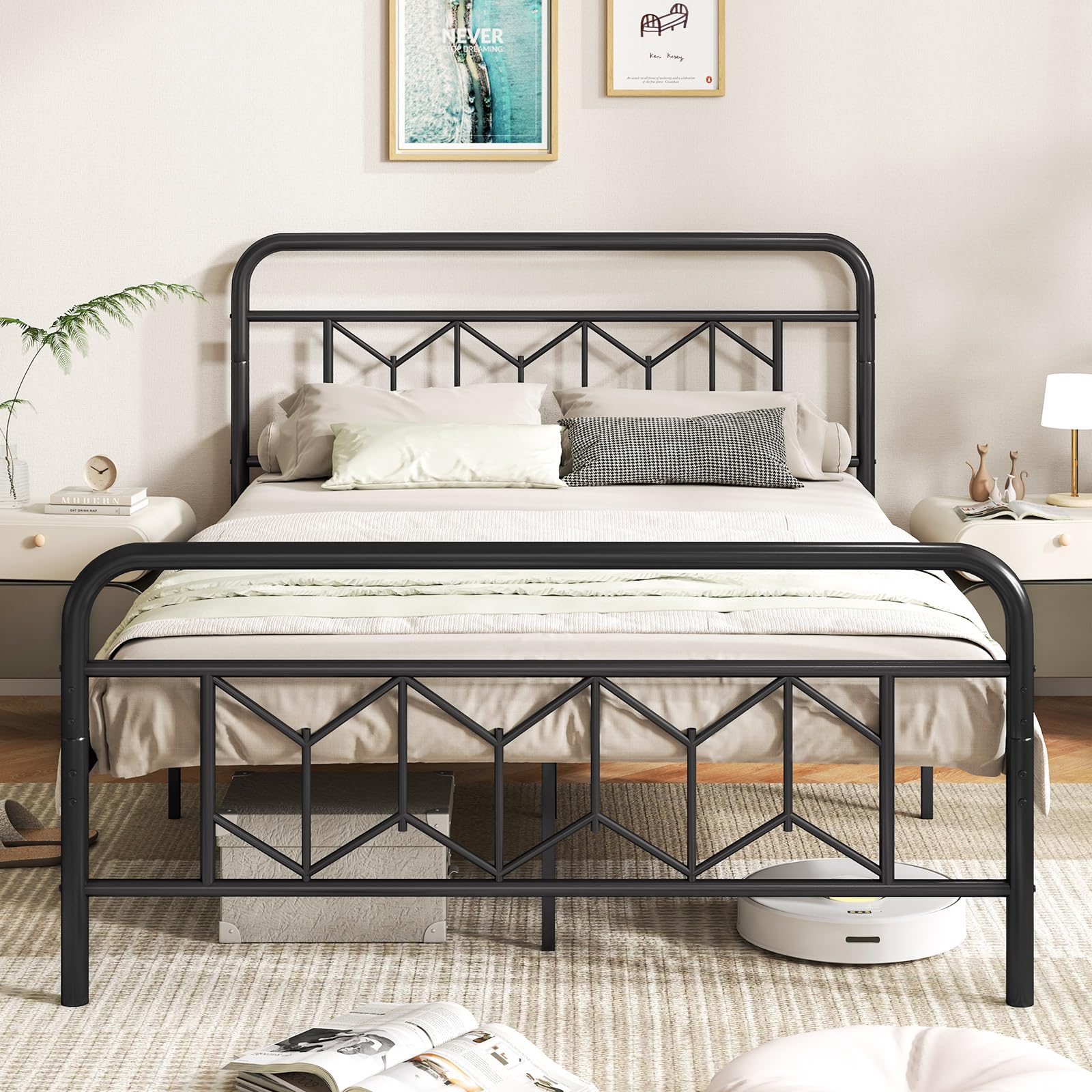 Giantex Metal Twin Bed Frames with Victorian Style Headboard & Footboard, Heavy Duty Slats Support Mattress Foundation