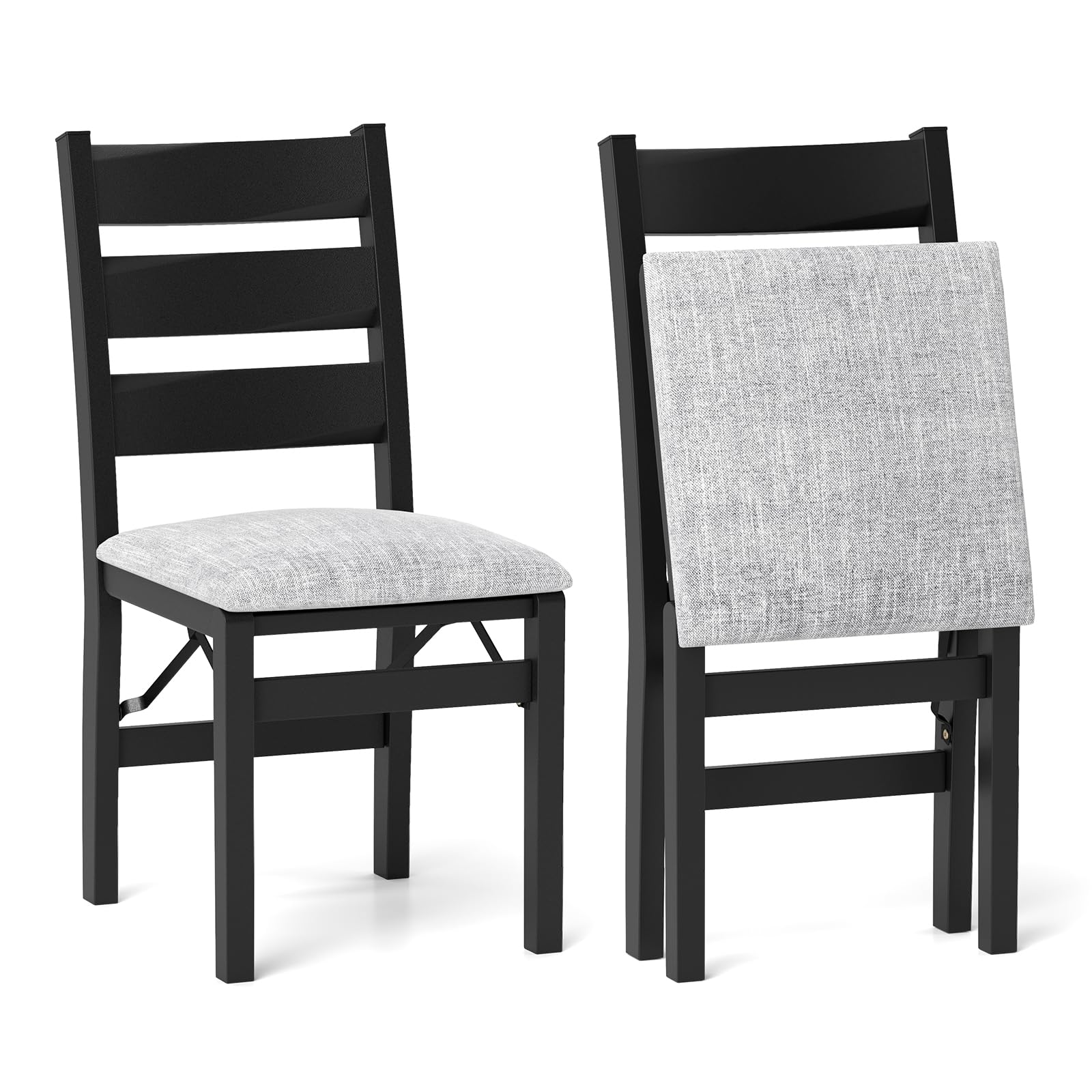 Giantex Folding Dining Chairs Set of 2, Modern Upholstered Kitchen Chairs w/Slatted Backrest & Padded Seat