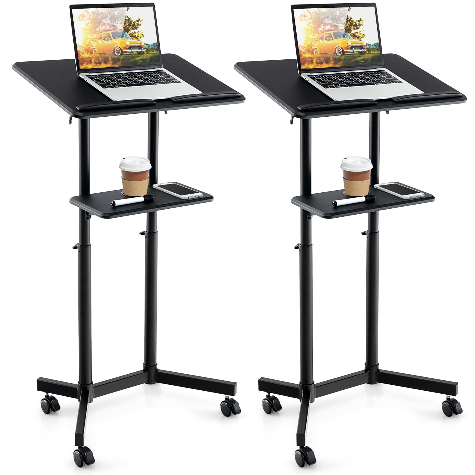 Giantex Mobile Laptop Podium, Height Adjustable Standing Desk with Storage Tray