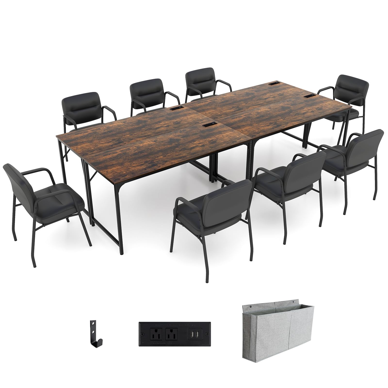 Giantex 30 FT Conference Table with Charging Station, 60" x 24" Rectangular Large Meeting Room Desk with Storage Bag & Hook