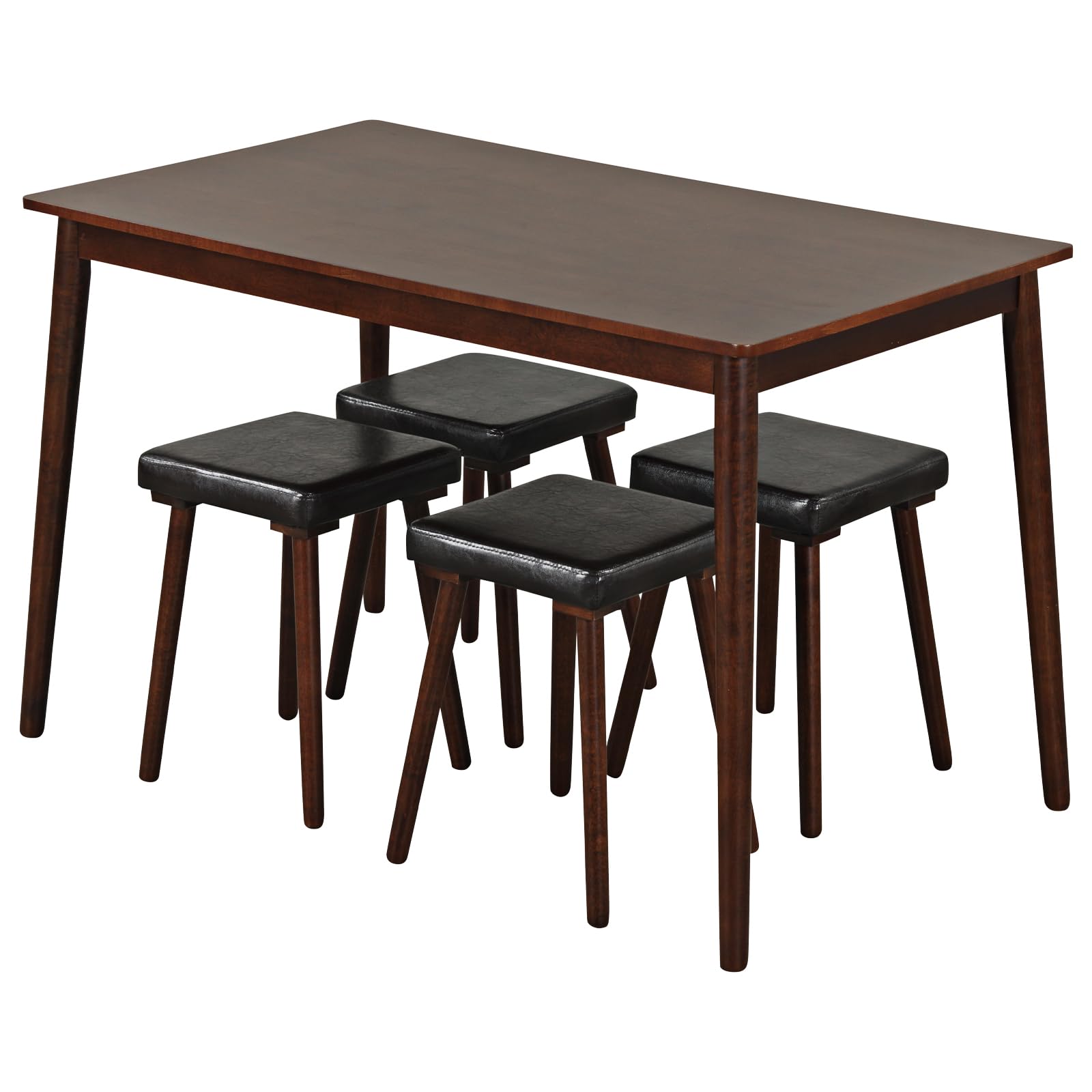 Giantex 5-Piece Dining Table Set for 4 - Dining Table with 4 Upholstered Stools, Rubber Wood Legs