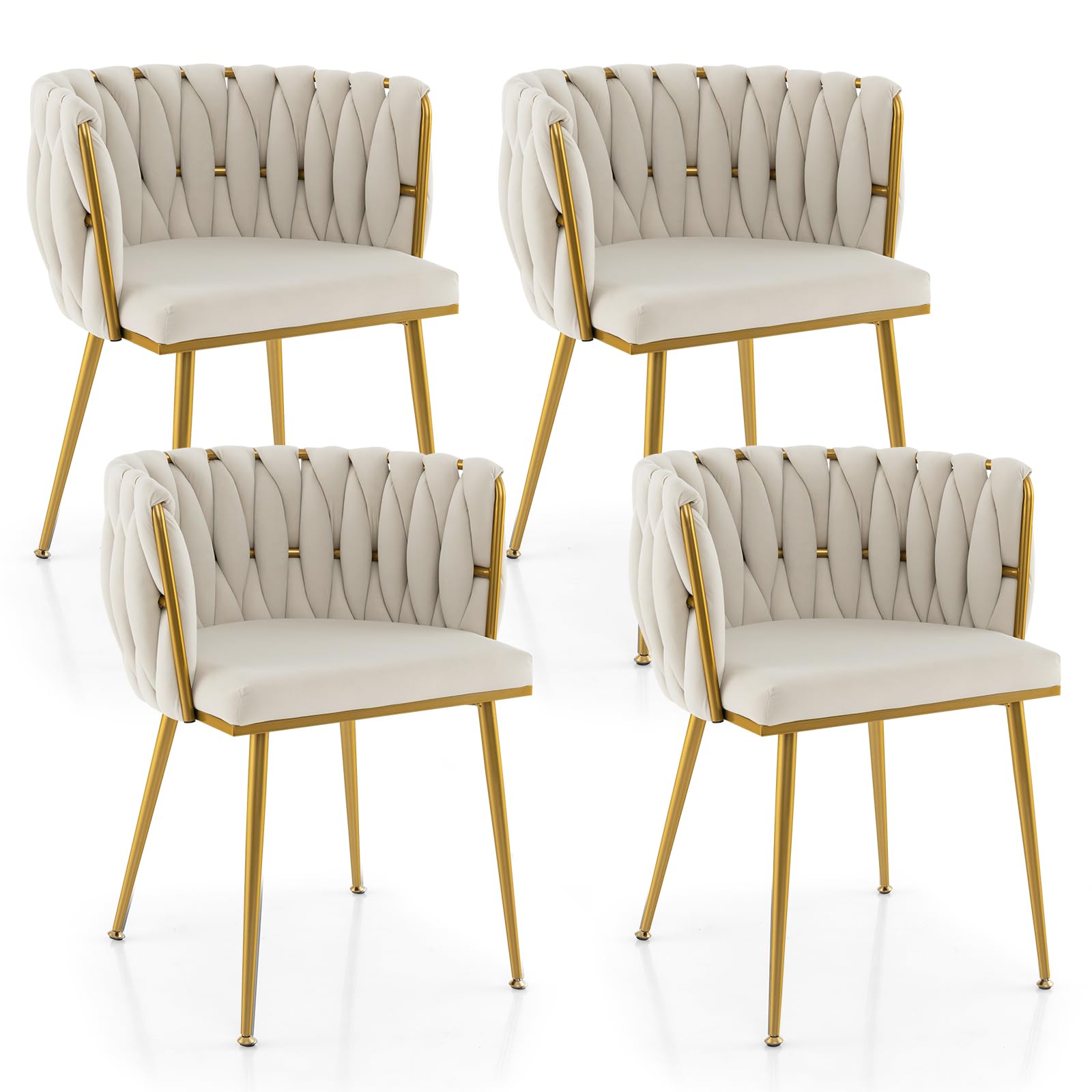 Giantex Velvet Dining Chairs Set of 4, Upholstered Kitchen Chairs w/Curved Backrest, Gold Metal Legs & Adjustable Foot Pads