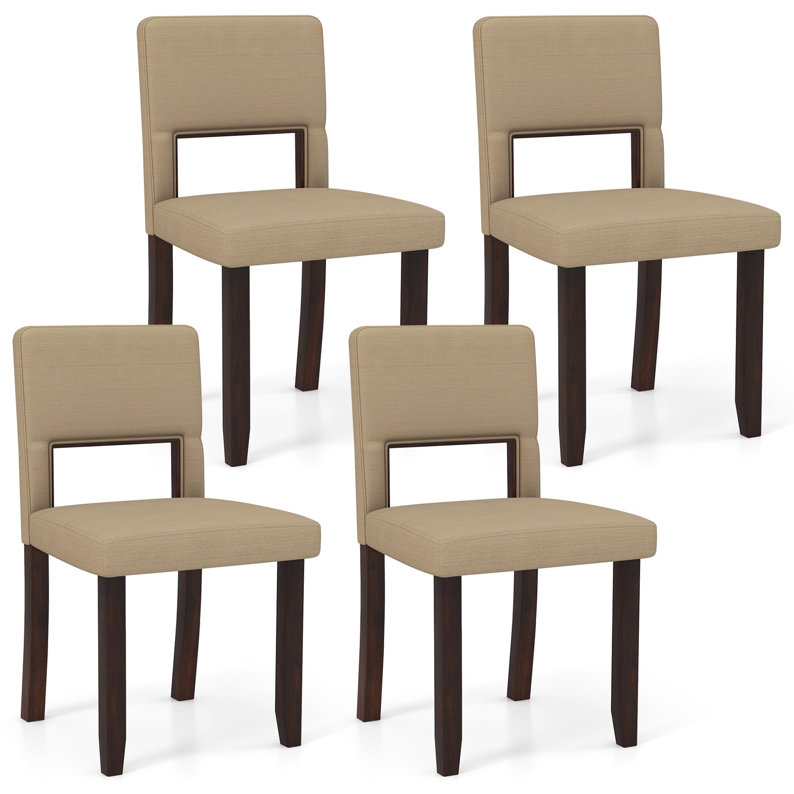 Giantex Wooden Dining Chairs Set of 2/4, Linen Fabric Upholstered Kitchen Chairs w/Rubber Wood Frame