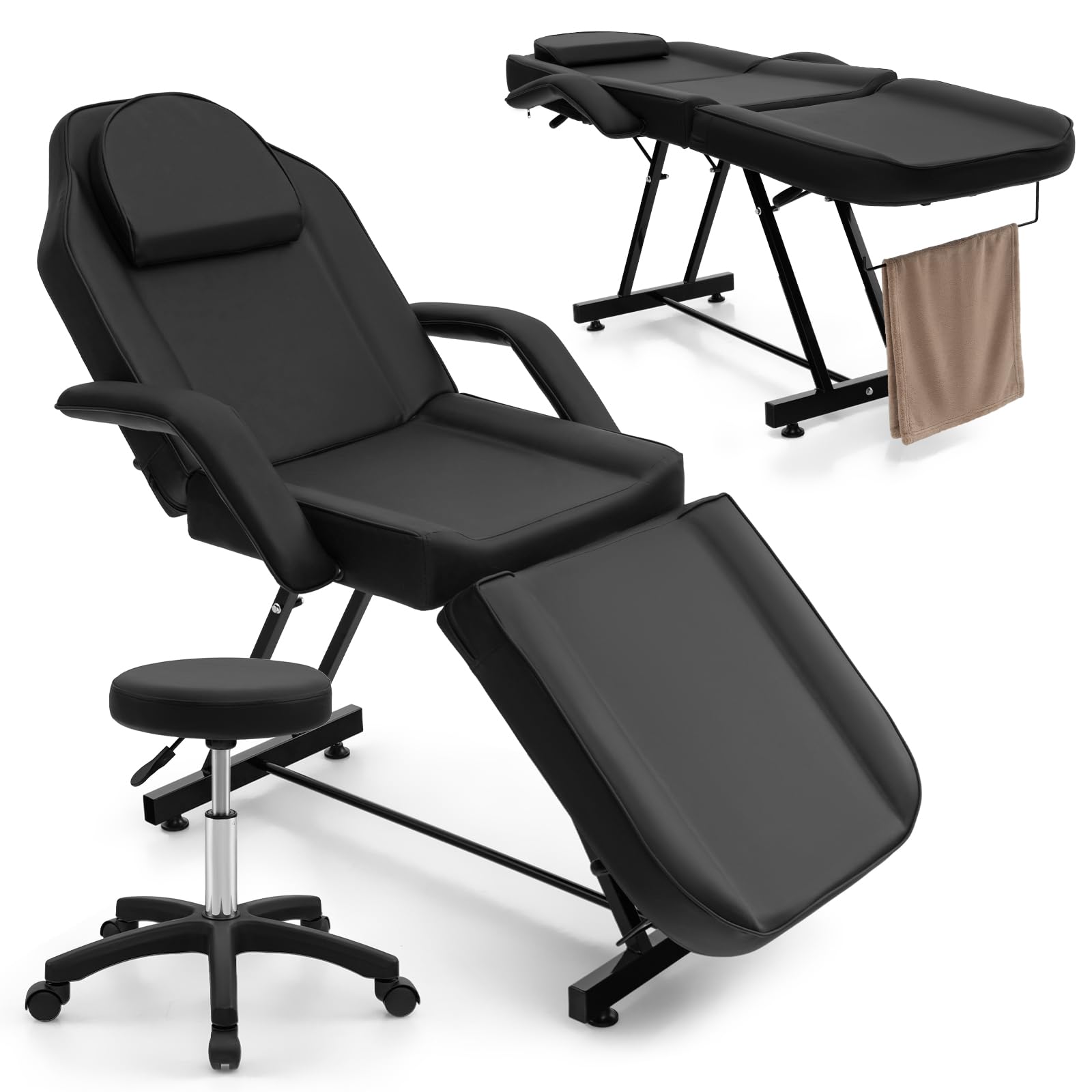 Giantex 73" Facial Chair with Hydraulic Stool, Tattoo Chair with with Adjustable Backrest & Legrest