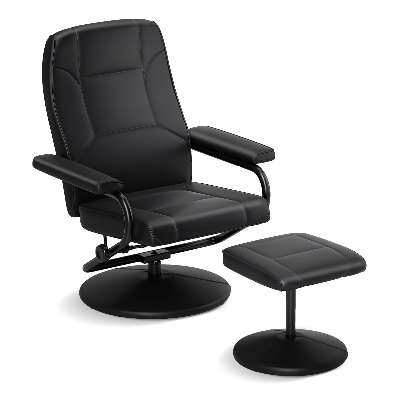 Giantex Recliner Chair with Ottoman, 360 Degree Swivel Leather Reclining Chair with Stable Steel Base