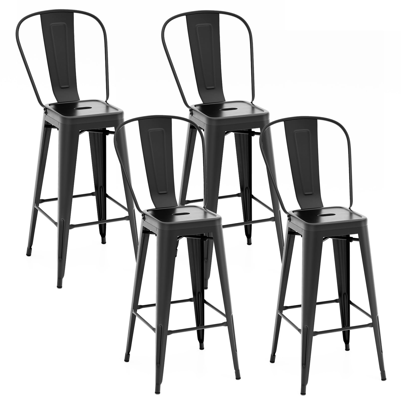 Giantex Metal Bar Stools Set of 4, 30" High Back Bar Height Chairs w/Footrest & Removable Backrest