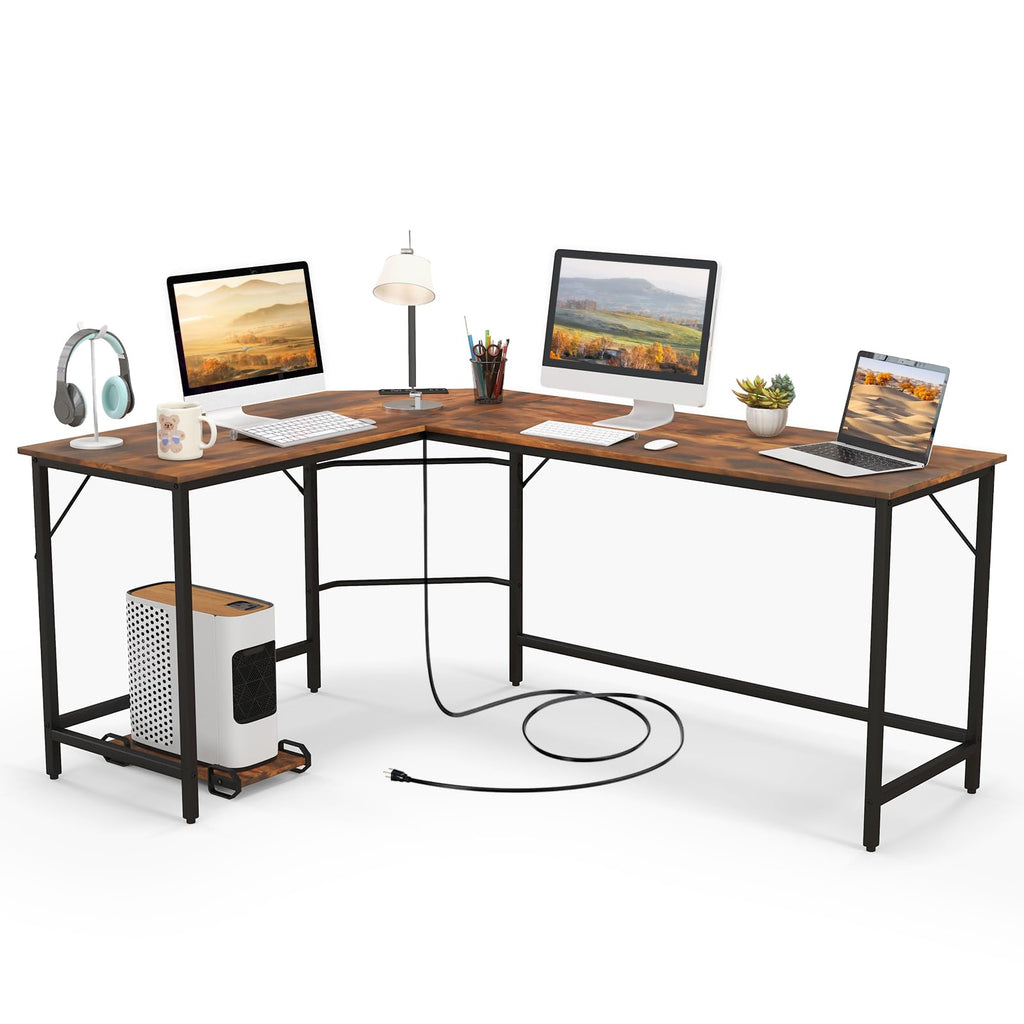 Giantex L Shaped Computer Desk, 60 Reversible Corner Desk with 4