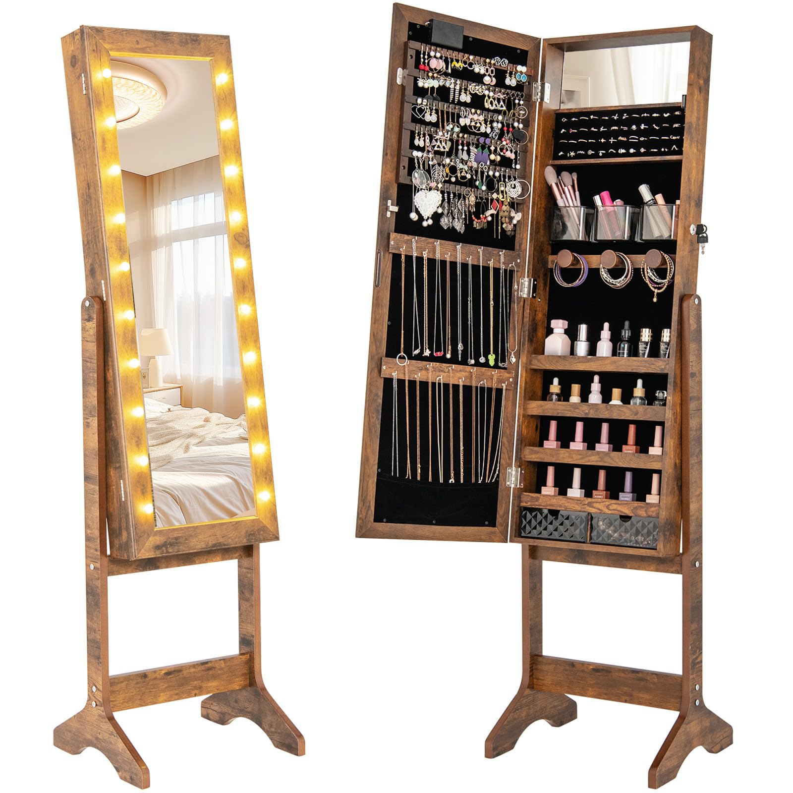 CHARMAID Jewelry Cabinet with Full Length Mirror and Warm Lights