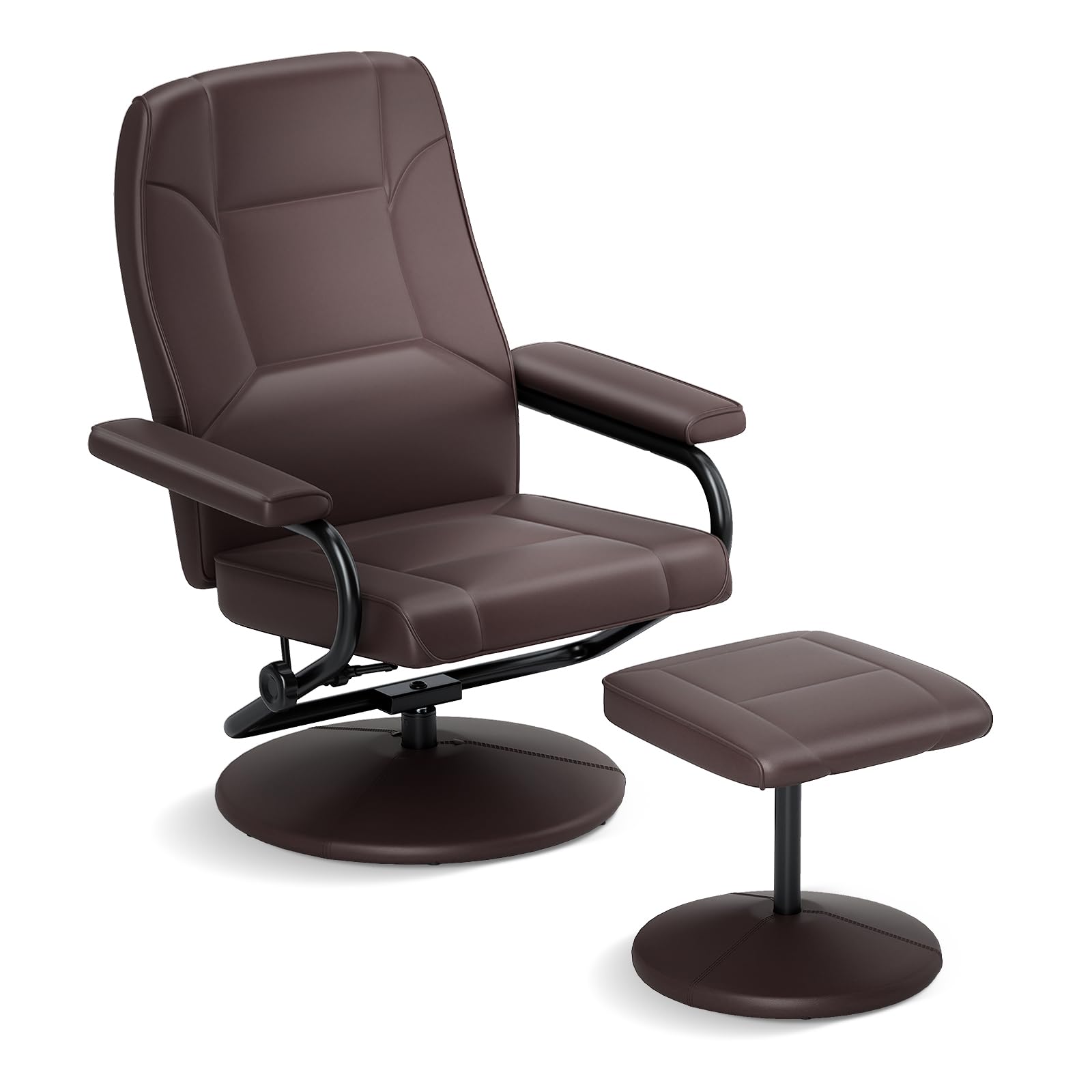 Giantex Recliner Chair with Ottoman, 360 Degree Swivel Leather Reclining Chair with Stable Steel Base