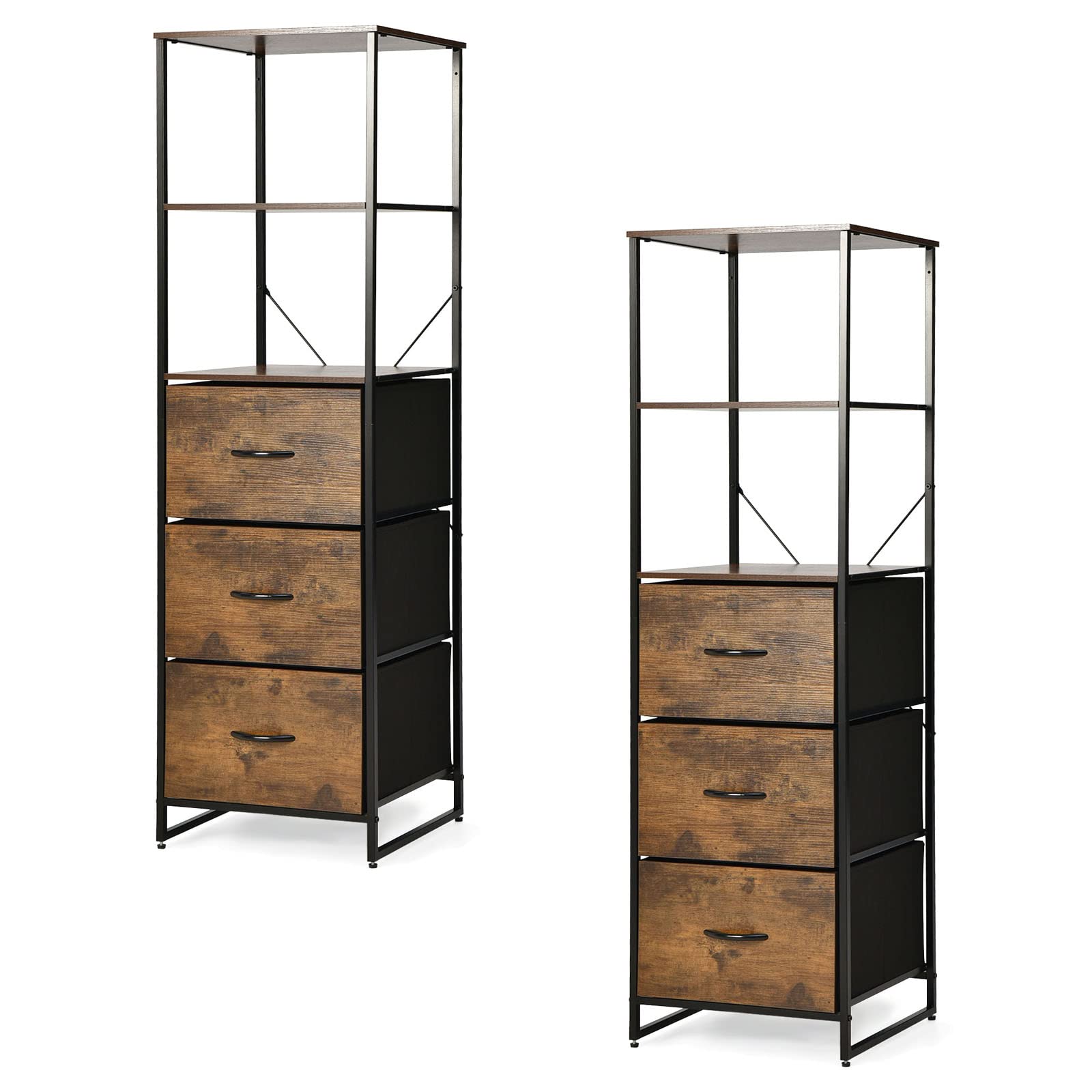 6 Tier Storage Cabinet, 61.5" Tall Storage Rack Storage Bookshelf w/Folding Drawers