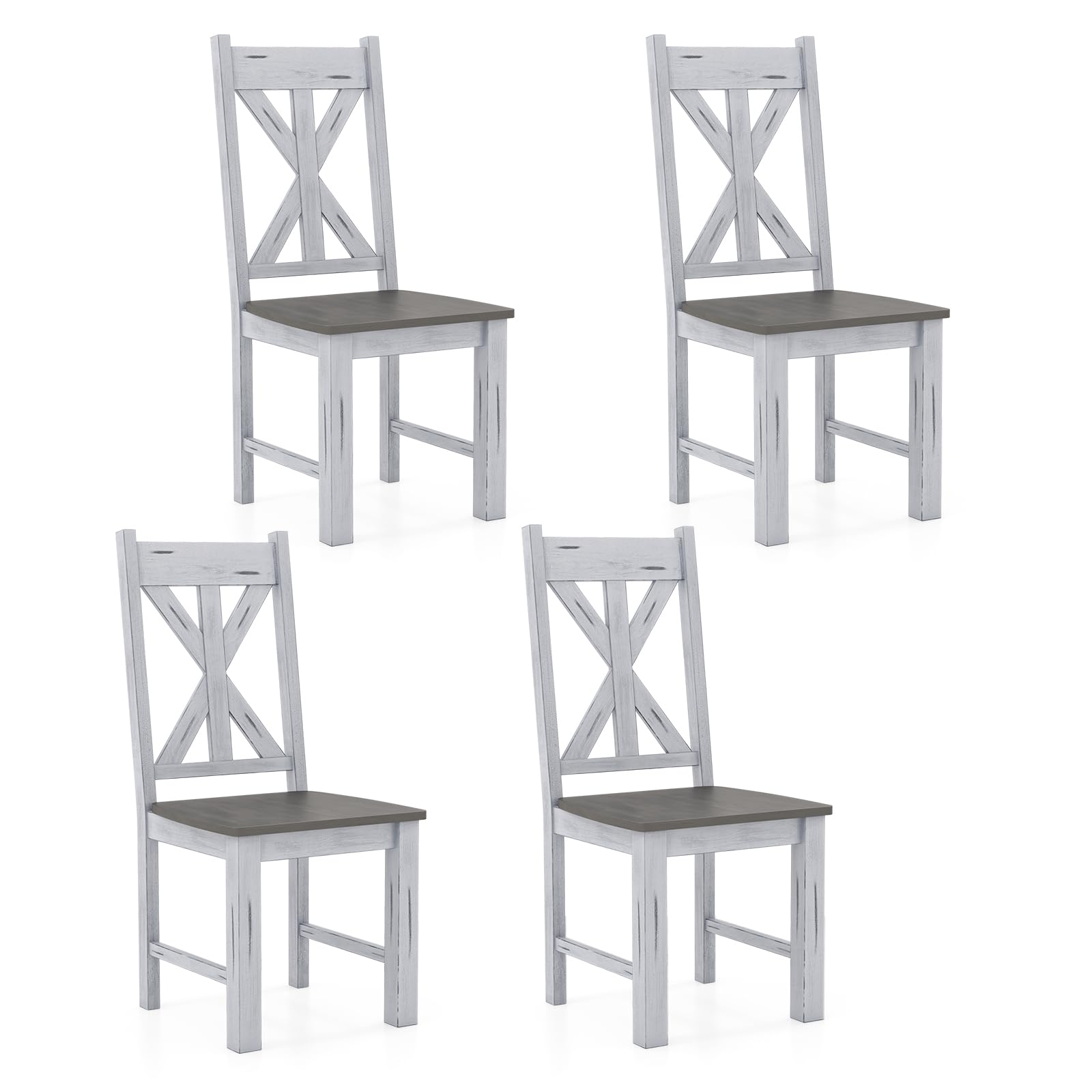 Giantex Retro Wooden Dining Chairs Set, Farmhouse Kitchen Chairs w/Rubber Wood Frame, Elegant Hollowed Backrest