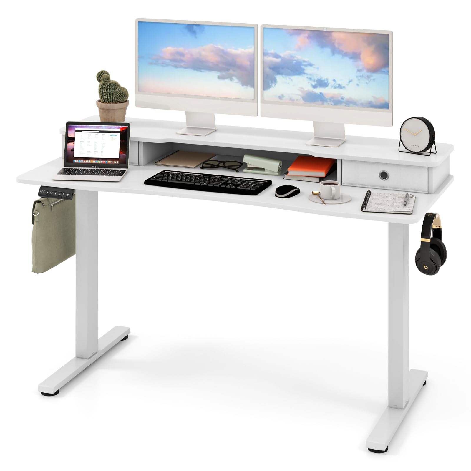 Giantex Electric Standing Desk with 2 Drawers, 48" /55"x 24" Height Adjustable Electric Stand Up Desk with Storage Shelf