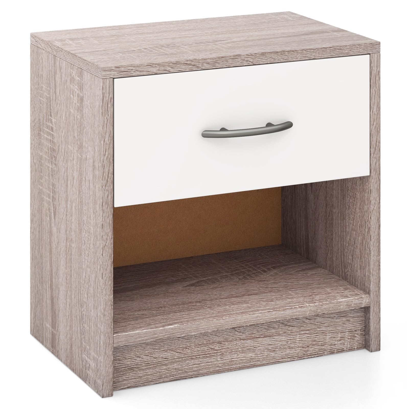 Giantex Night Stand Set of 1/2 with Drawer, Wood  End Table with Open Storage Shelf for Bedroom