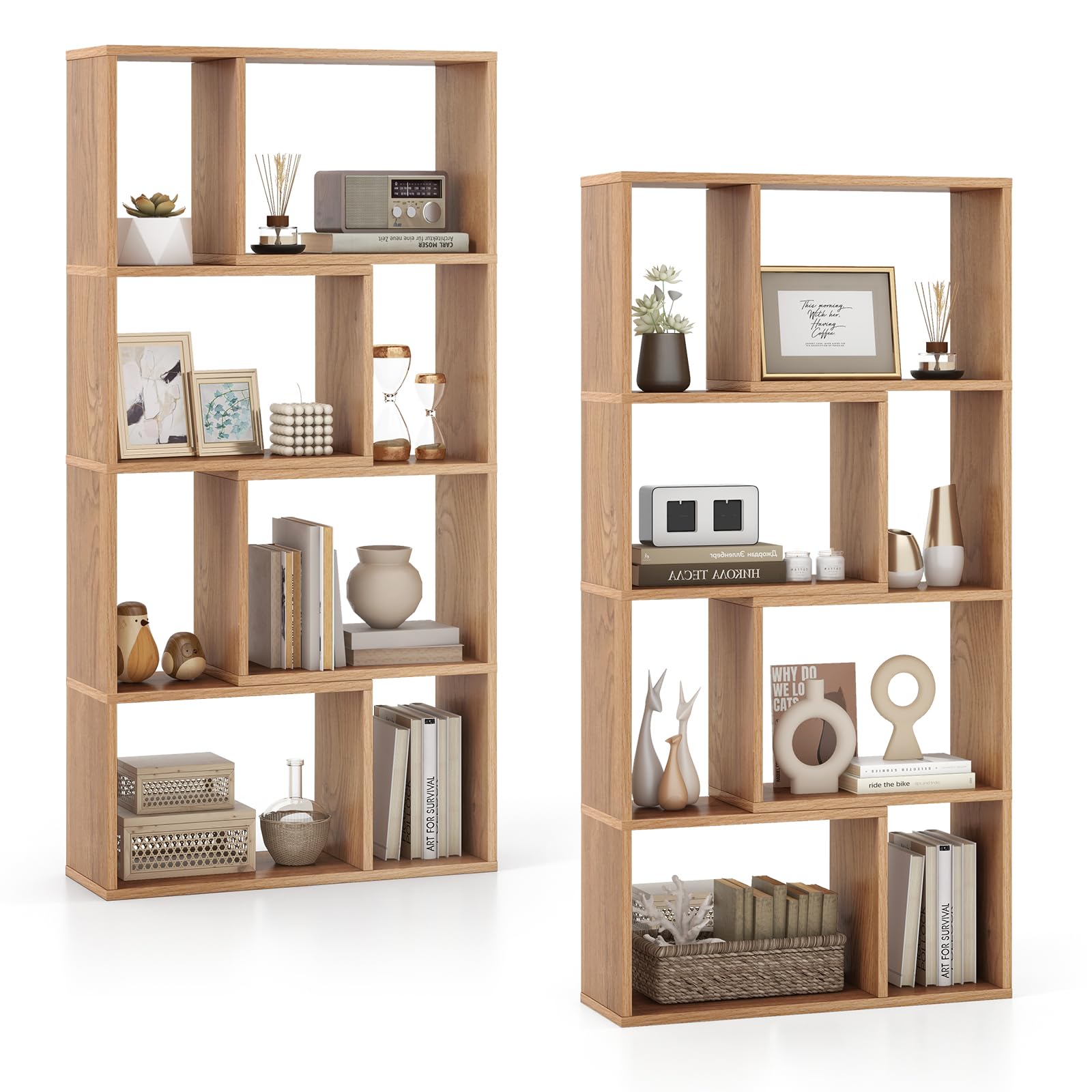 Giantex 8-Cube Geometric Bookshelf Set of 1/2, 4-Tier High Bookcase, 48" Modern Storage Organizer