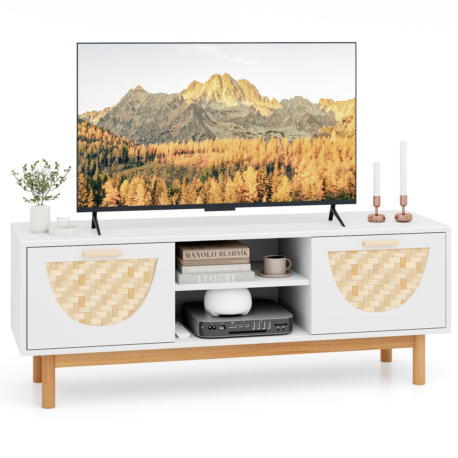 Giantex TV Stand for TV up to 55”, Television Stand with Open Shelves