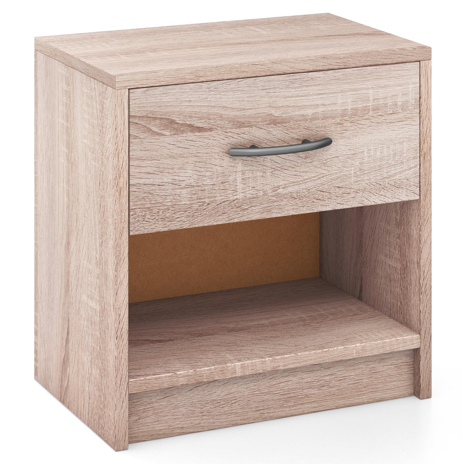 Giantex Night Stand Set of 1/2 with Drawer, Wood  End Table with Open Storage Shelf for Bedroom