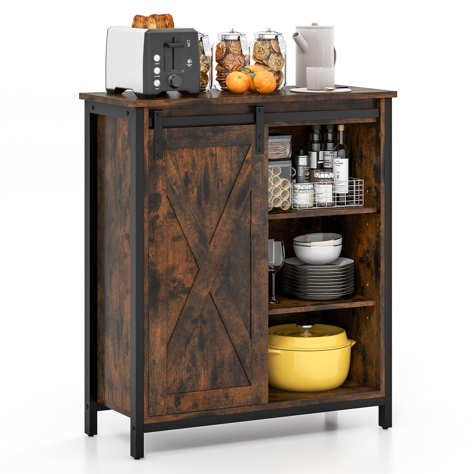 Giantex Buffet Cabinet, Farmhouse Kitchen Sideboard with Sliding Barn Door & Adjustable Shelves