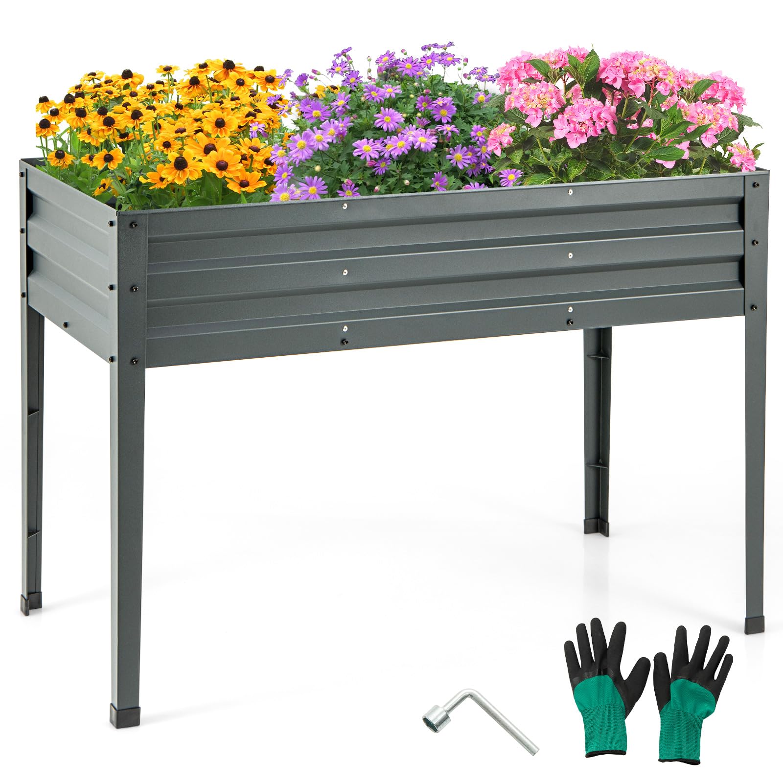 Giantex Raised Garden Bed with Legs, 46”x24”x32” Galvanized Steel Planter Box with Drainage Holes for Vegetables