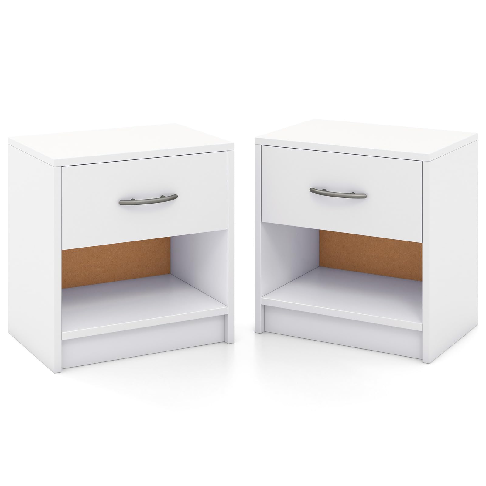 Giantex Night Stand Set of 1/2 with Drawer, Wood  End Table with Open Storage Shelf for Bedroom