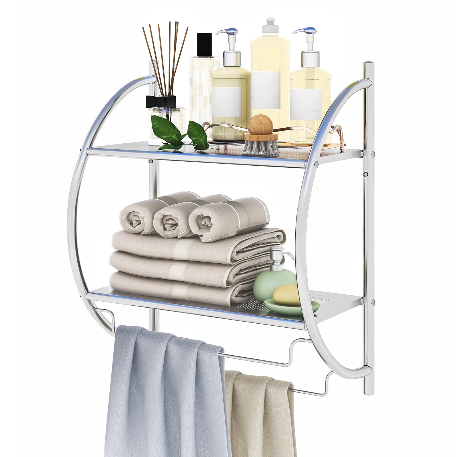 Giantex Bathroom Shelf with Towel Rack - 2 Tier Rustproof Over The Toilet Storage Shelf