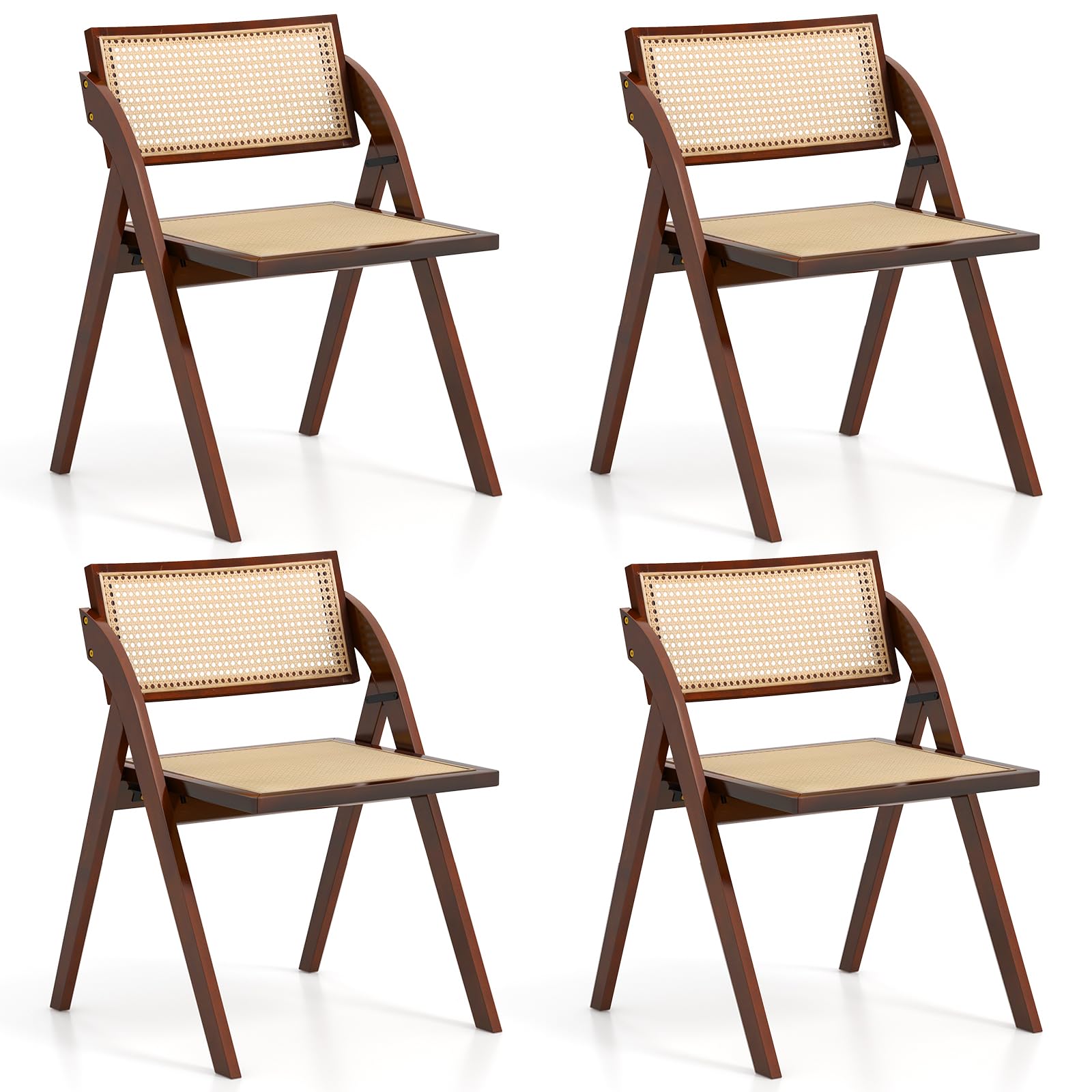 Giantex Folding Dining Chairs Set, Wooden Folding Chair with Rattan Backrest & Seat