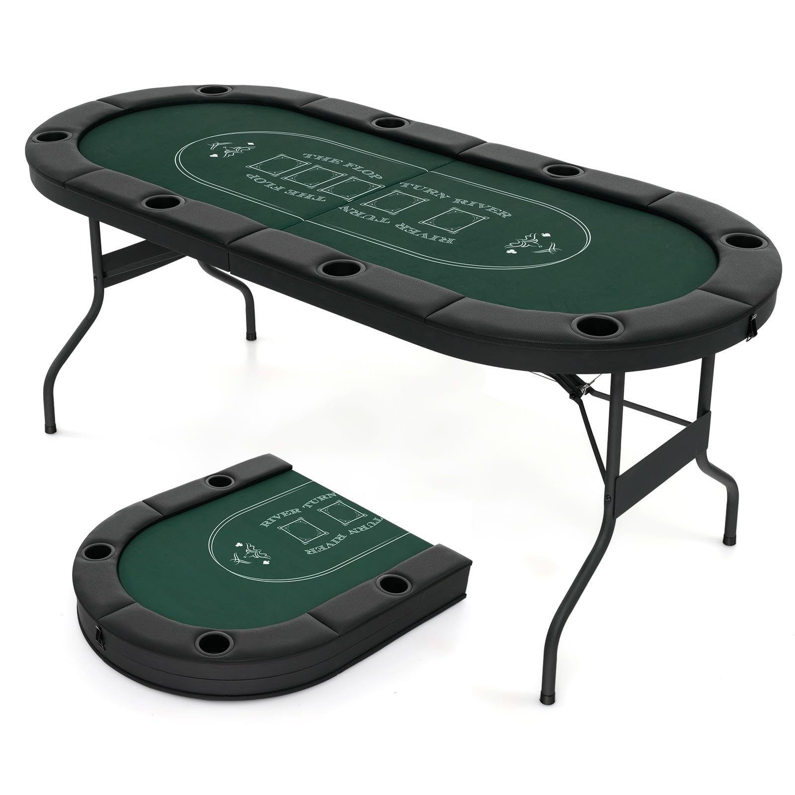 Giantex 8 Player Poker Table Foldable, 72" Portable Folding Texas Holdem Poker Tables w/Padded Rails