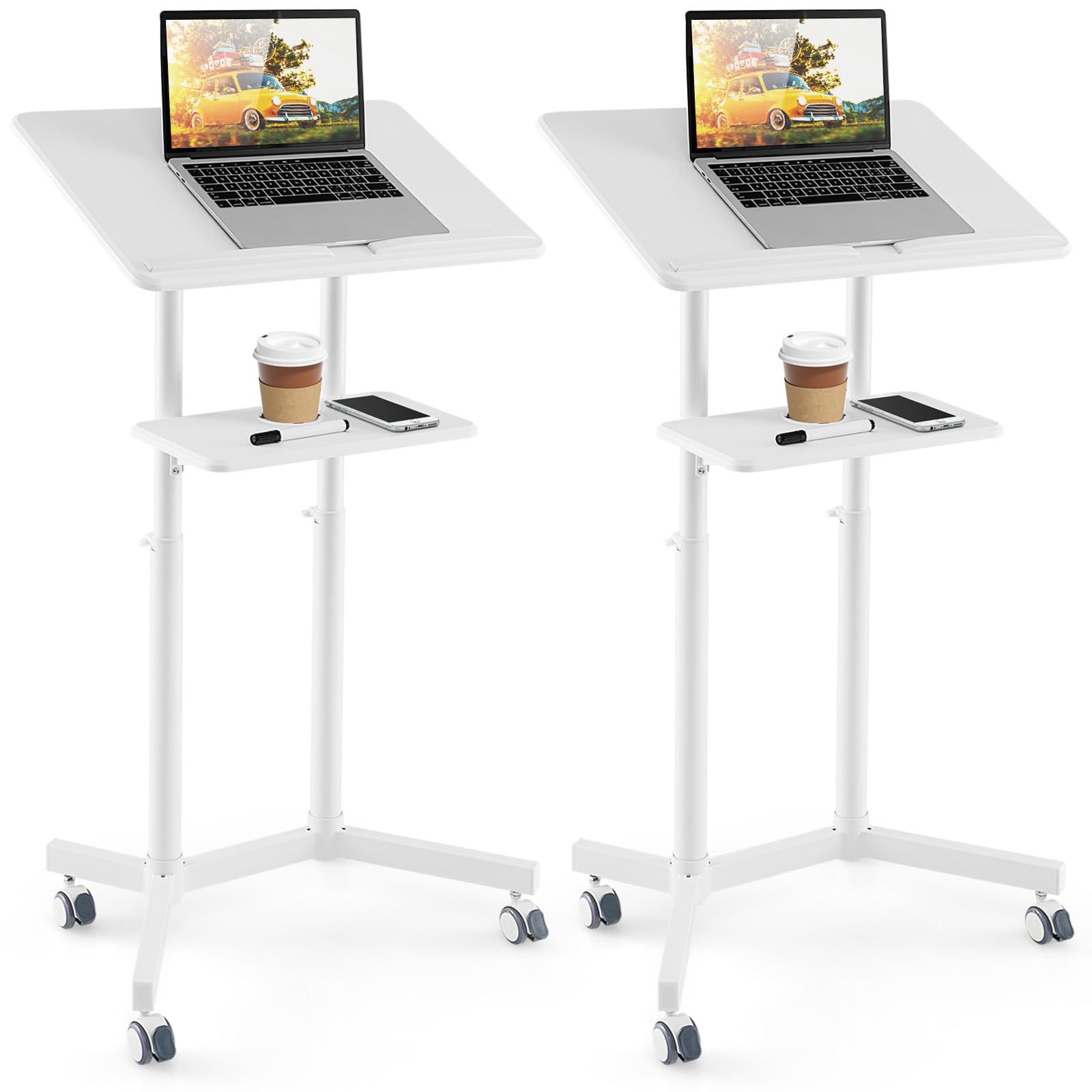 Giantex Mobile Laptop Podium, Height Adjustable Standing Desk with Storage Tray